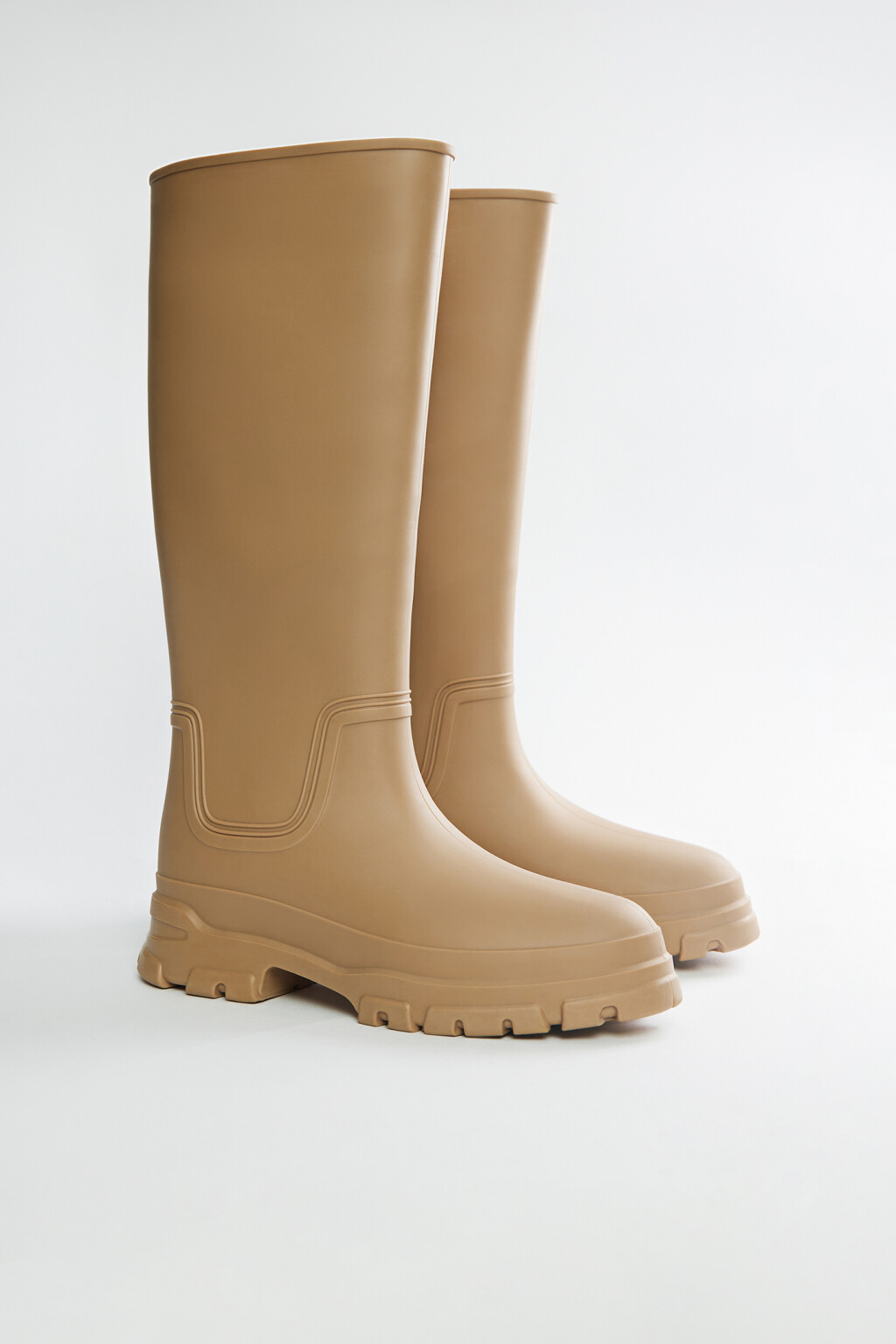 Сапоги высокие резиновые на тракторной подошве - цвет бежевый - 2