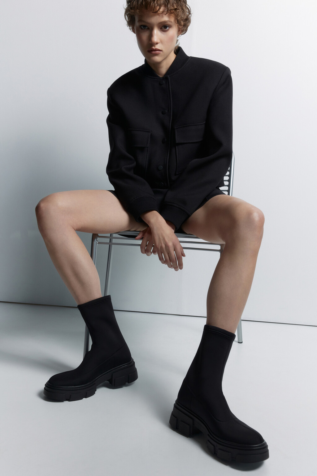 Ботинки высокие текстильные из эластичного материала - цвет черный - 1