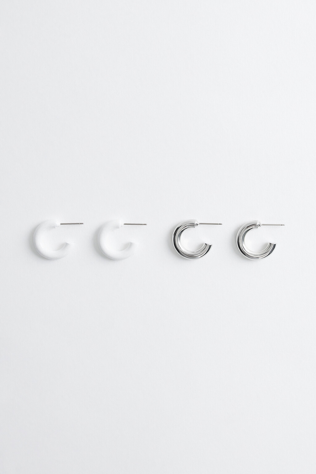 Набор серег-полуколец однотонных (2 пары) - цвет серый - 3