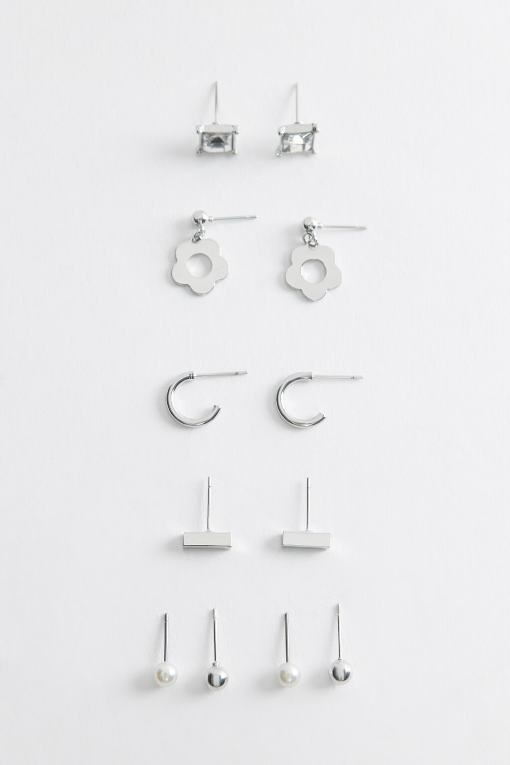 Набор серег-гвоздиков (6 пар) - цвет серый - 1