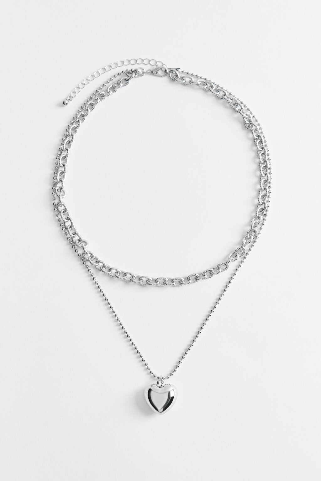 Цепочка на шею двухслойная серебристая с подвеской - цвет серый - 1