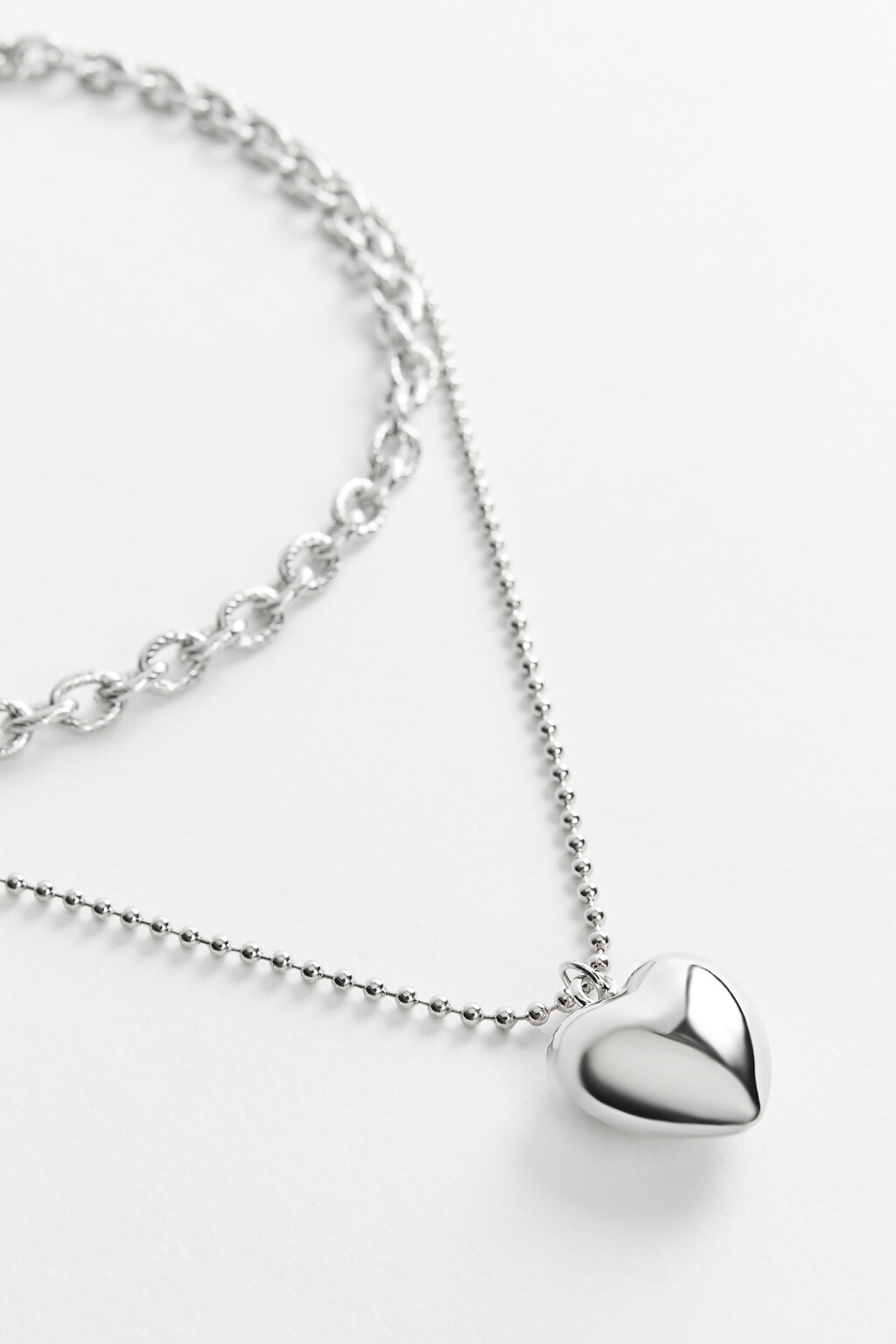 Цепочка на шею двухслойная серебристая с подвеской - цвет серый - 2