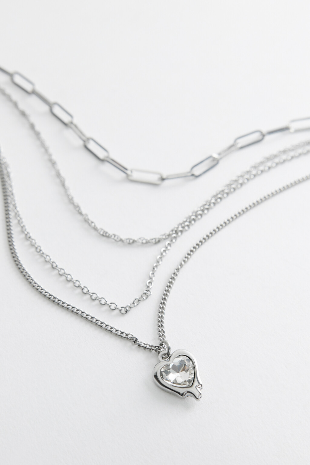 Цепочка на шею многослойная серебристая с подвеской - цвет серый - 3