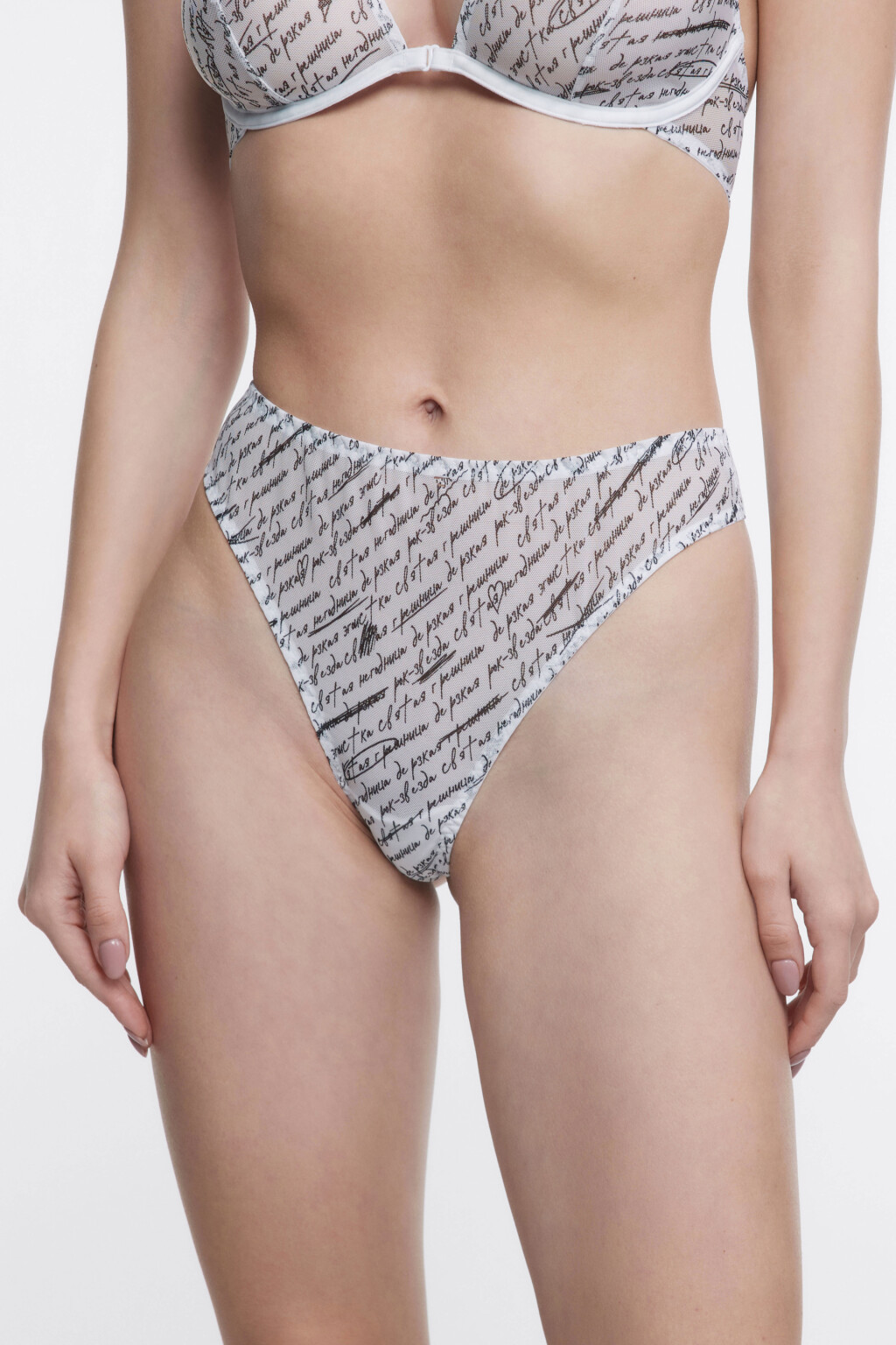 Трусы-стринги высокие сетчатые с принтом - цвет черный - 2