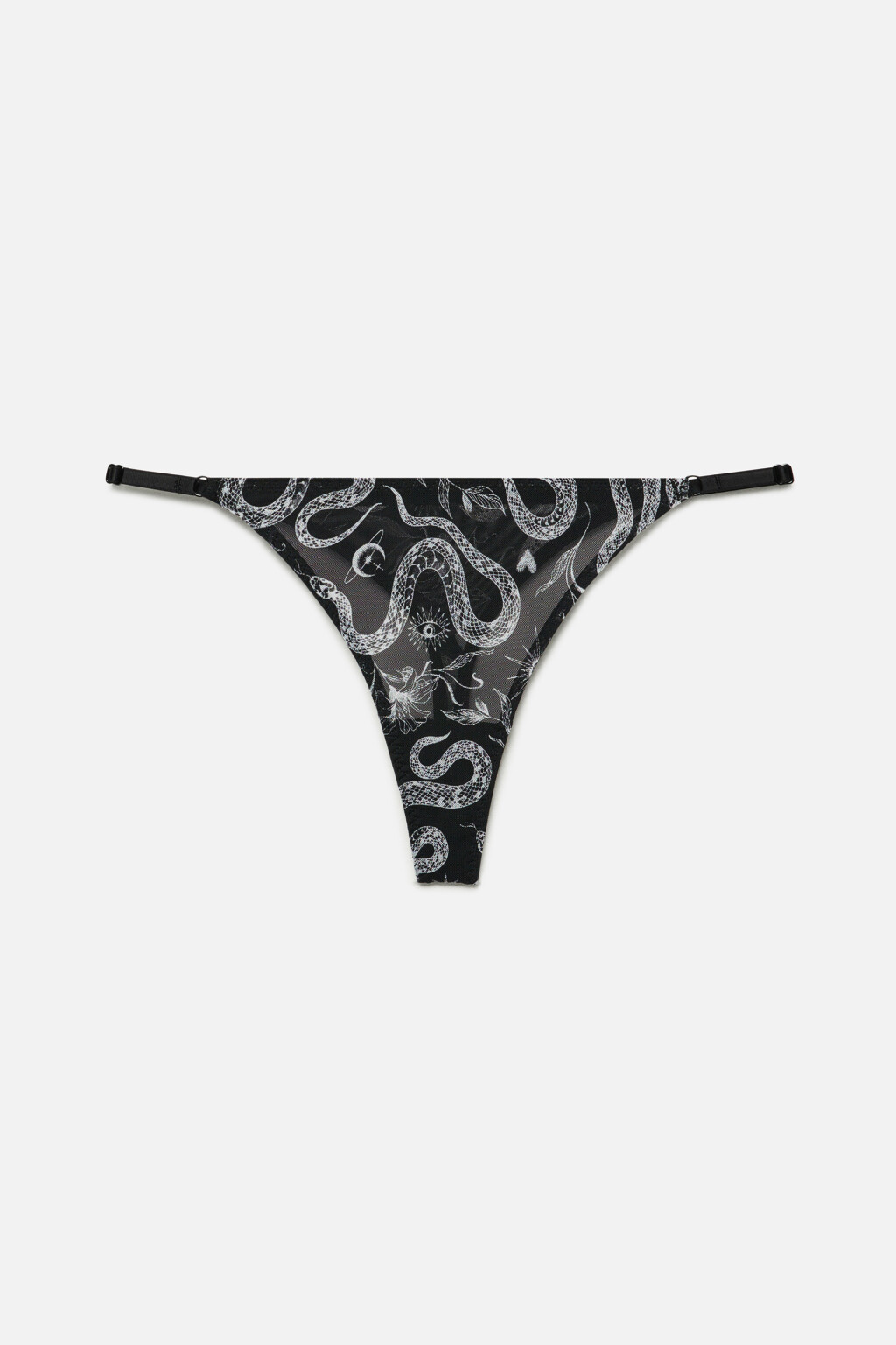 Трусы-стринги сетчатые с принтом и стрепами - цвет белый - 4