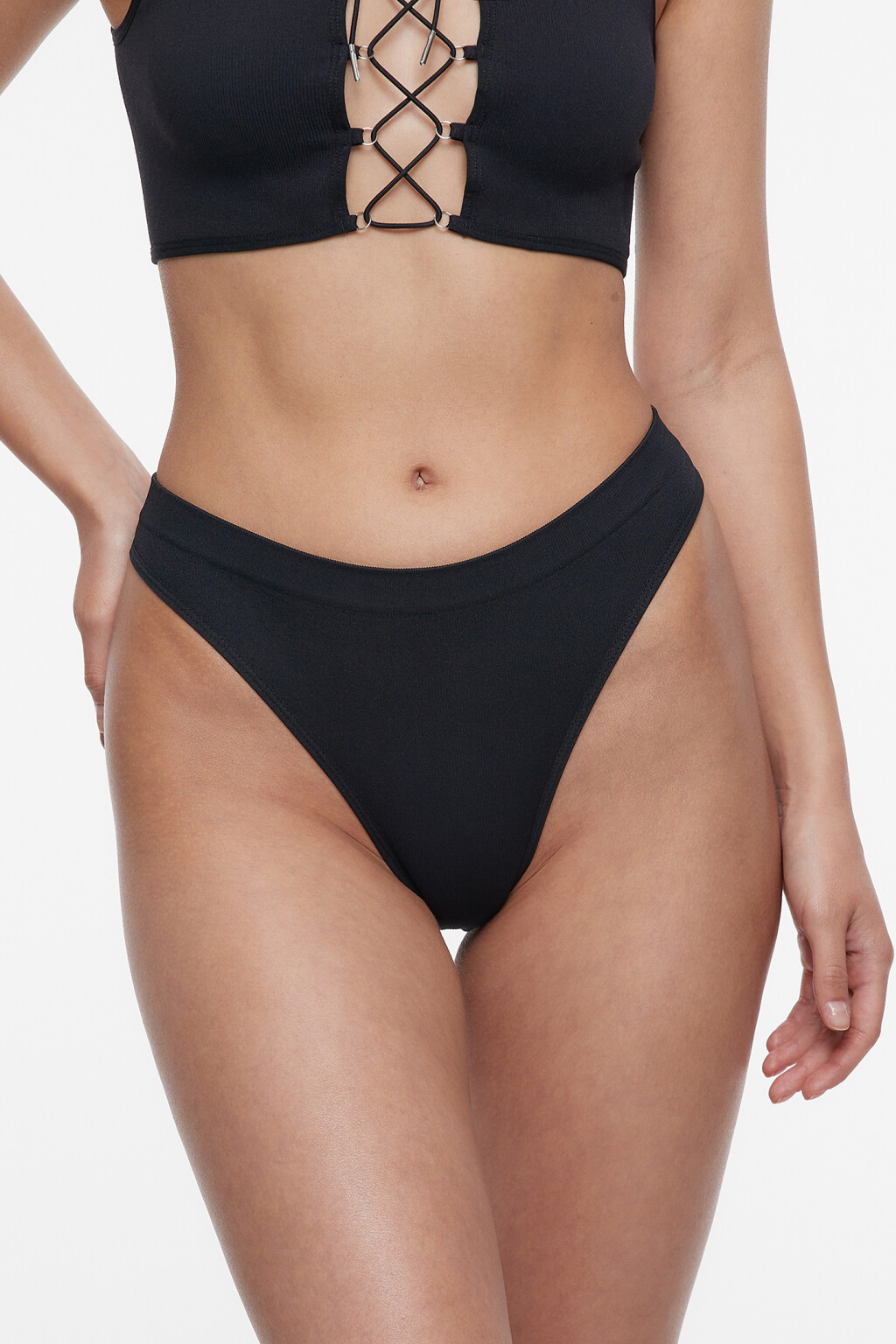 Трусики-стринги спортивные бесшовные с высокой посадкой - цвет черный - 1