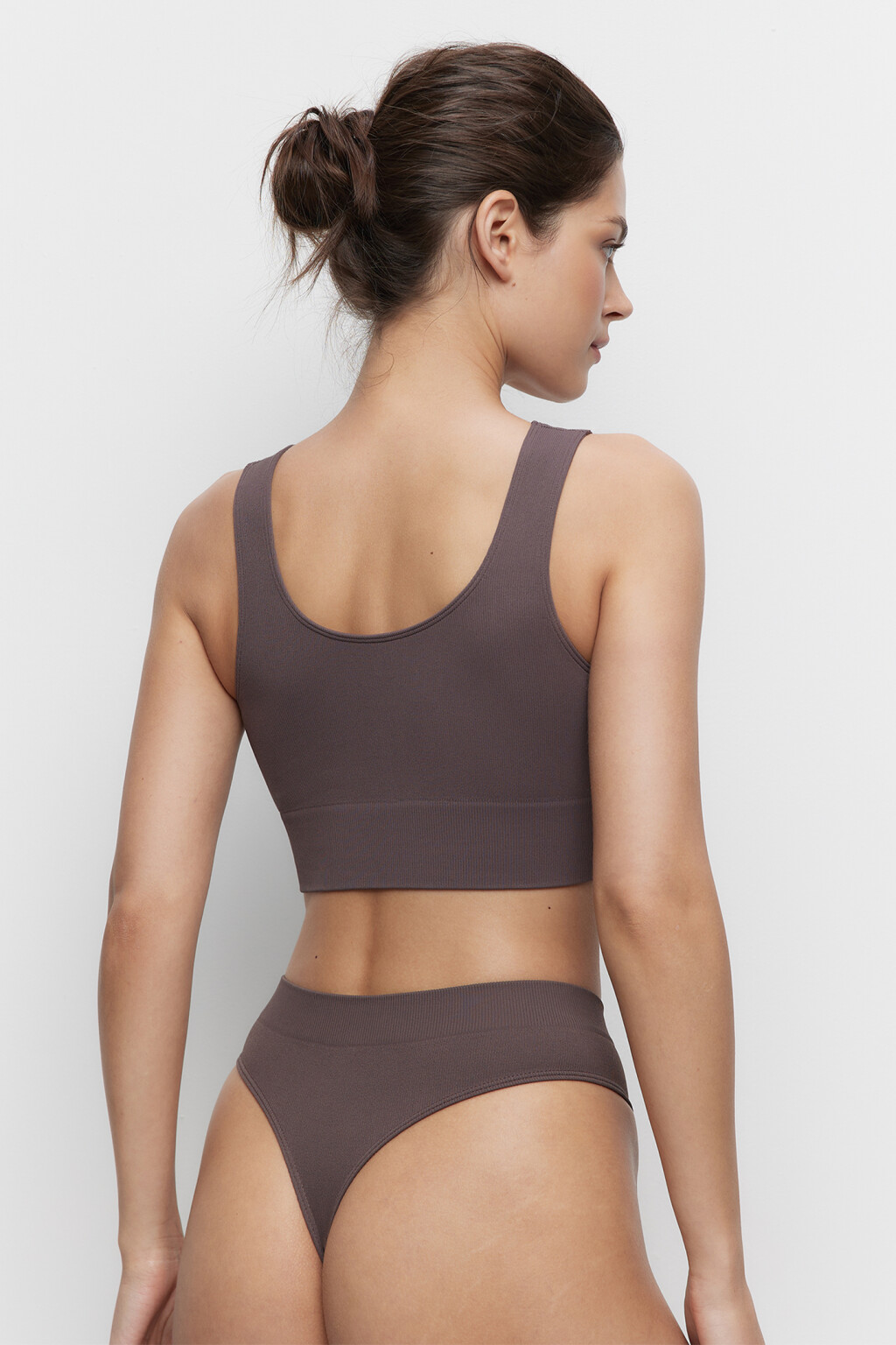 Бюстгальтер-топ бесшовный в рубчик с широким поясом - цвет коричневый - 2