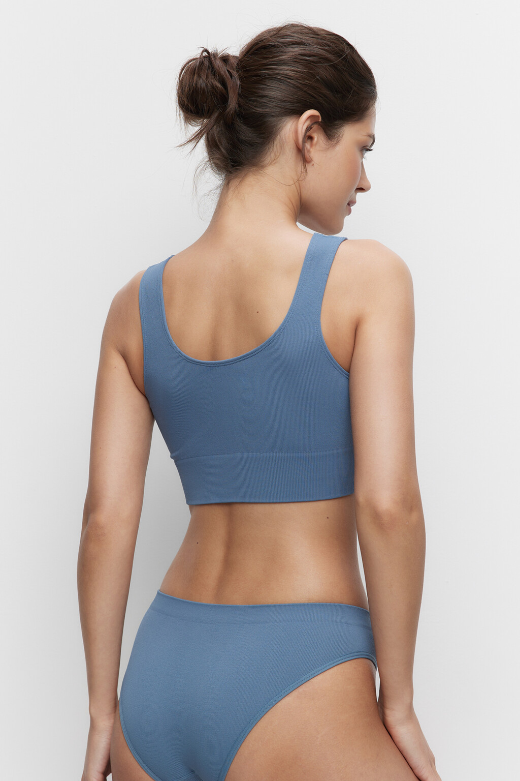 Бюстгальтер-топ бесшовный в рубчик с широким поясом - цвет голубой - 2