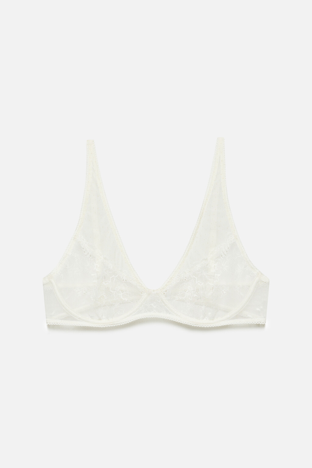 Бюстгальтер-бра сетчатый с кружевом - цвет белый - 4