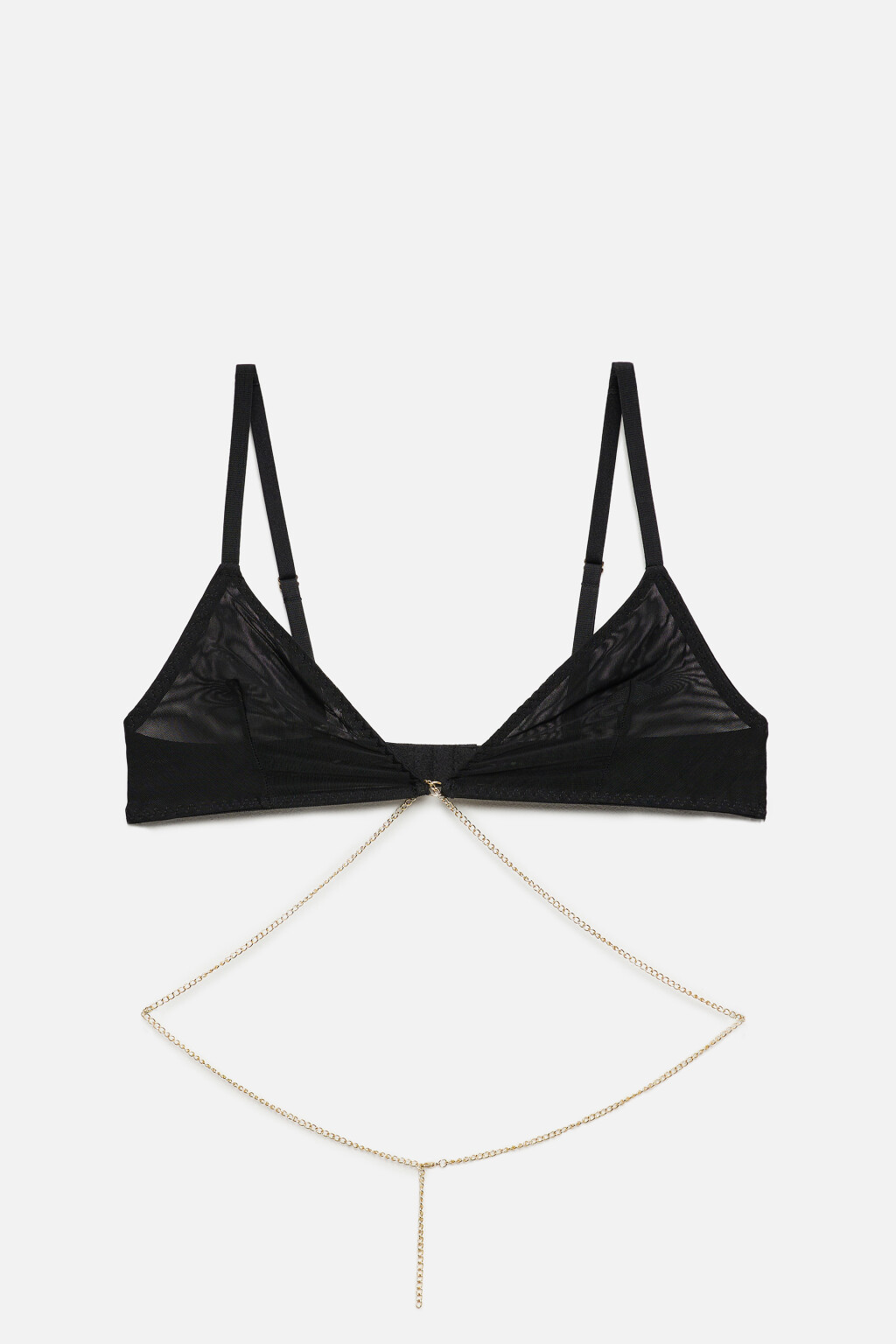 Бюстгальтер-бралетт сетчатый с декоративными цепями - цвет черный - 4