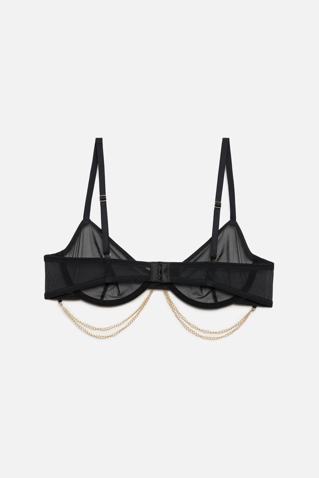 Бюстгальтер-бра сетчатый с декоративными цепями - цвет черный - 5