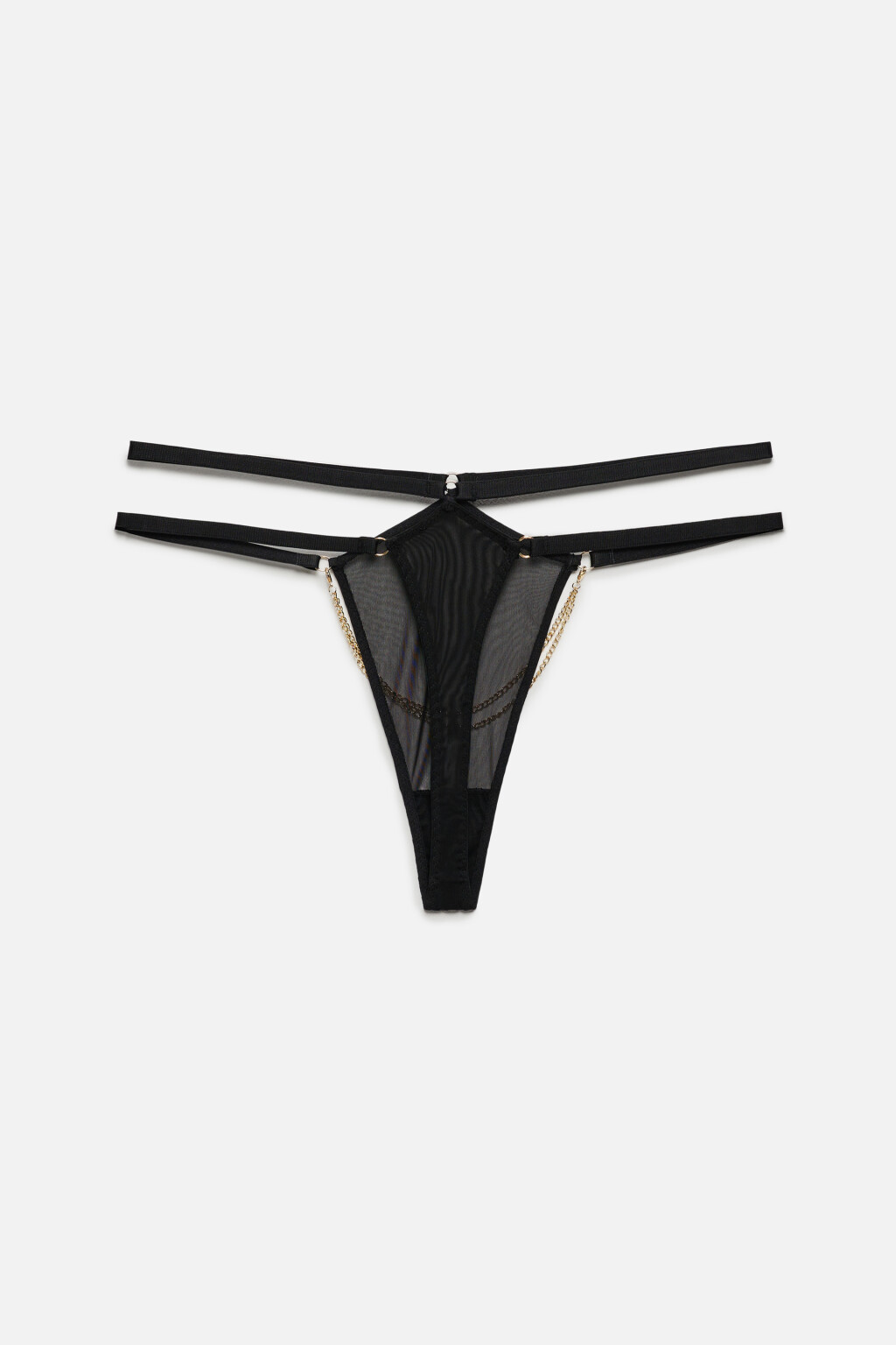 Трусики-стринги сетчатые со стрепами и цепочками - цвет черный - 5