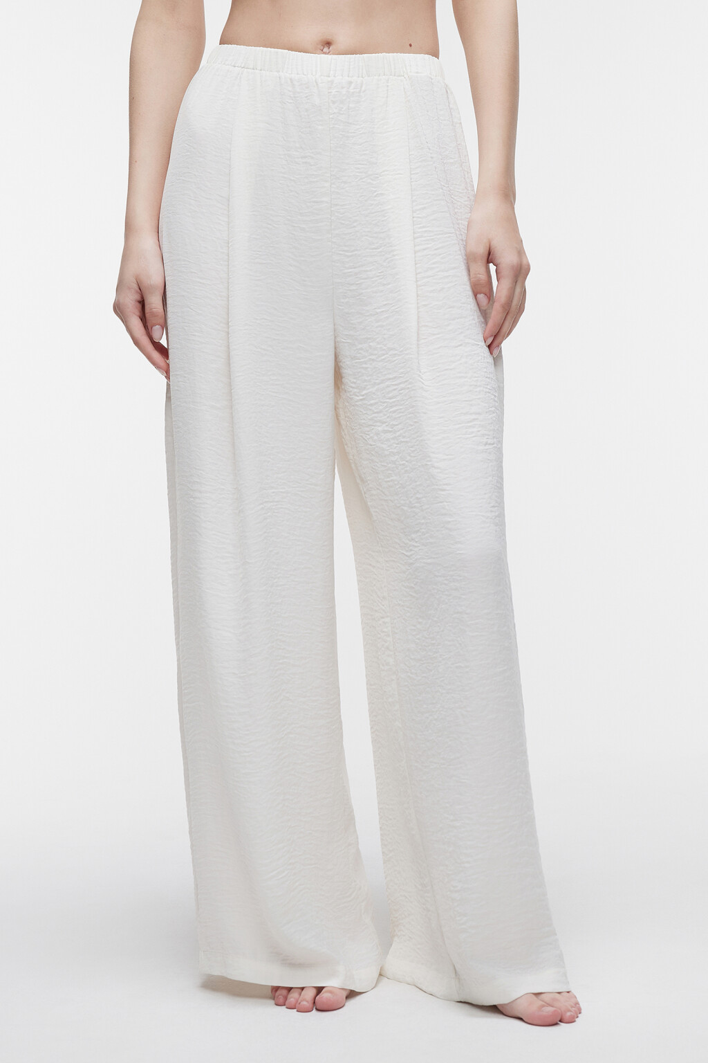 Брюки домашние широкие из сатиновой ткани - цвет белый - 1