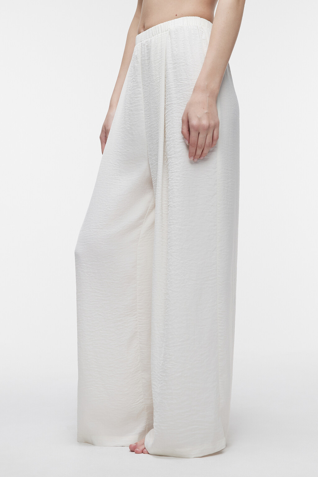 Брюки домашние широкие из сатиновой ткани - цвет белый - 2