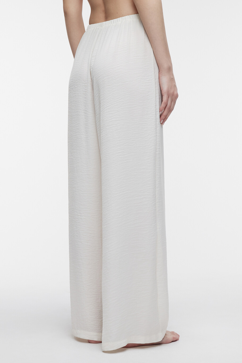Брюки домашние широкие из сатиновой ткани - цвет белый - 3