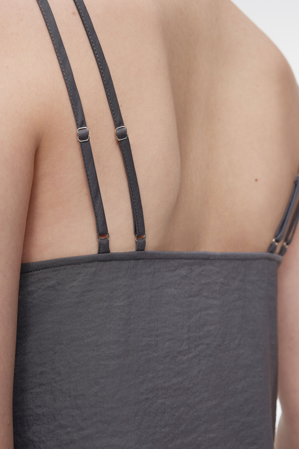 Майка домашняя из сатиновой ткани с кружевом - цвет серый - 6