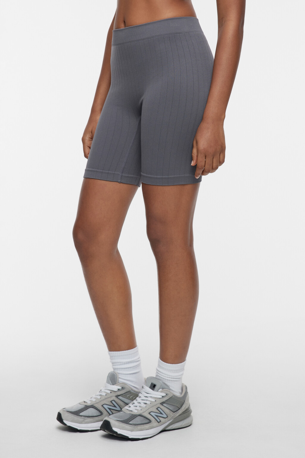 Шорты-велосипедки домашние облегающие в рубчик - цвет серый - 2