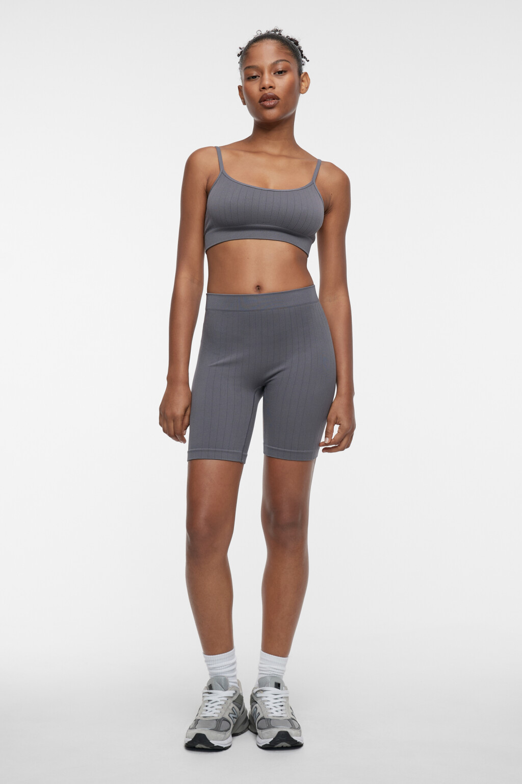 Шорты-велосипедки домашние облегающие в рубчик - цвет серый - 4