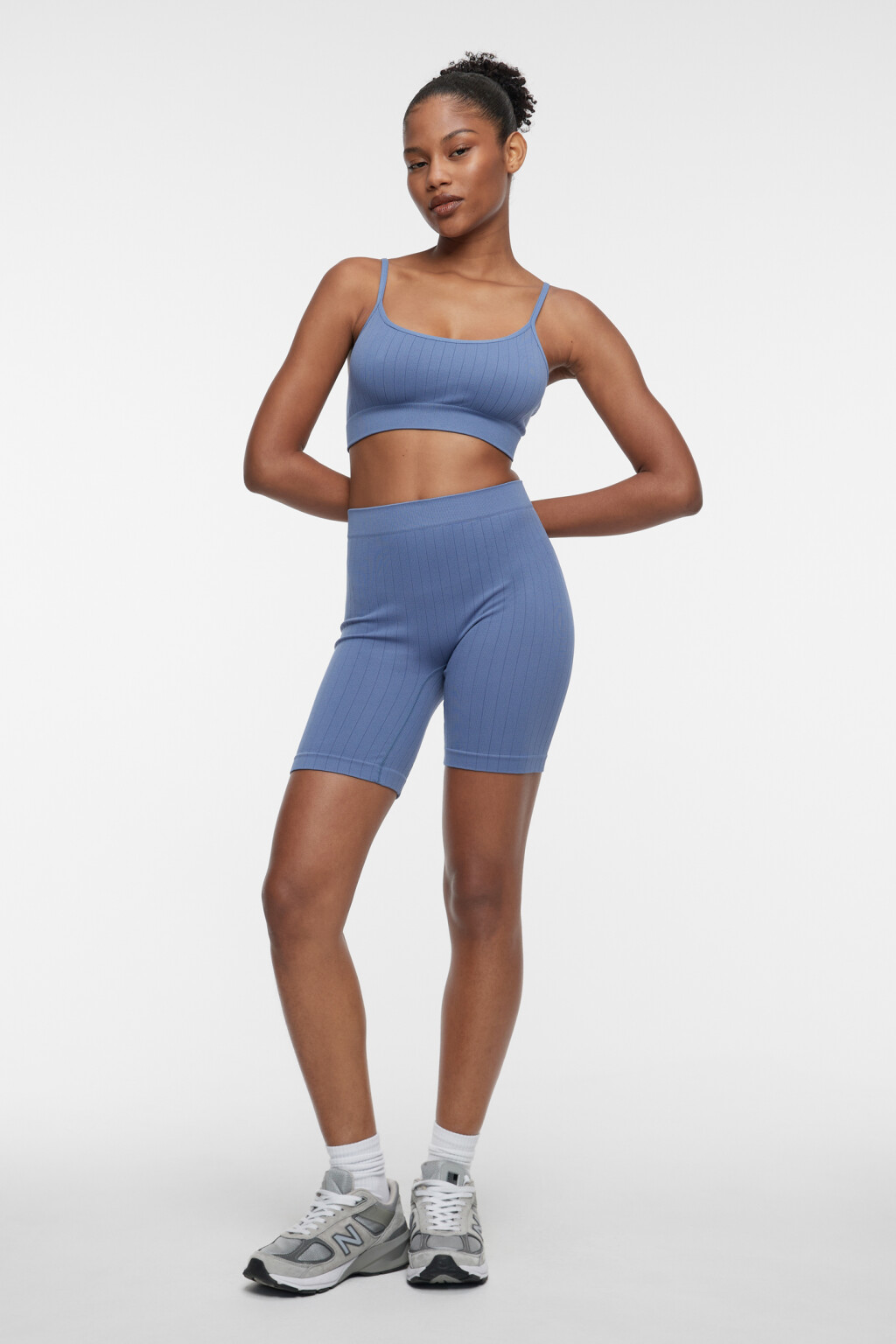 Шорты-велосипедки домашние облегающие в рубчик - цвет голубой - 4