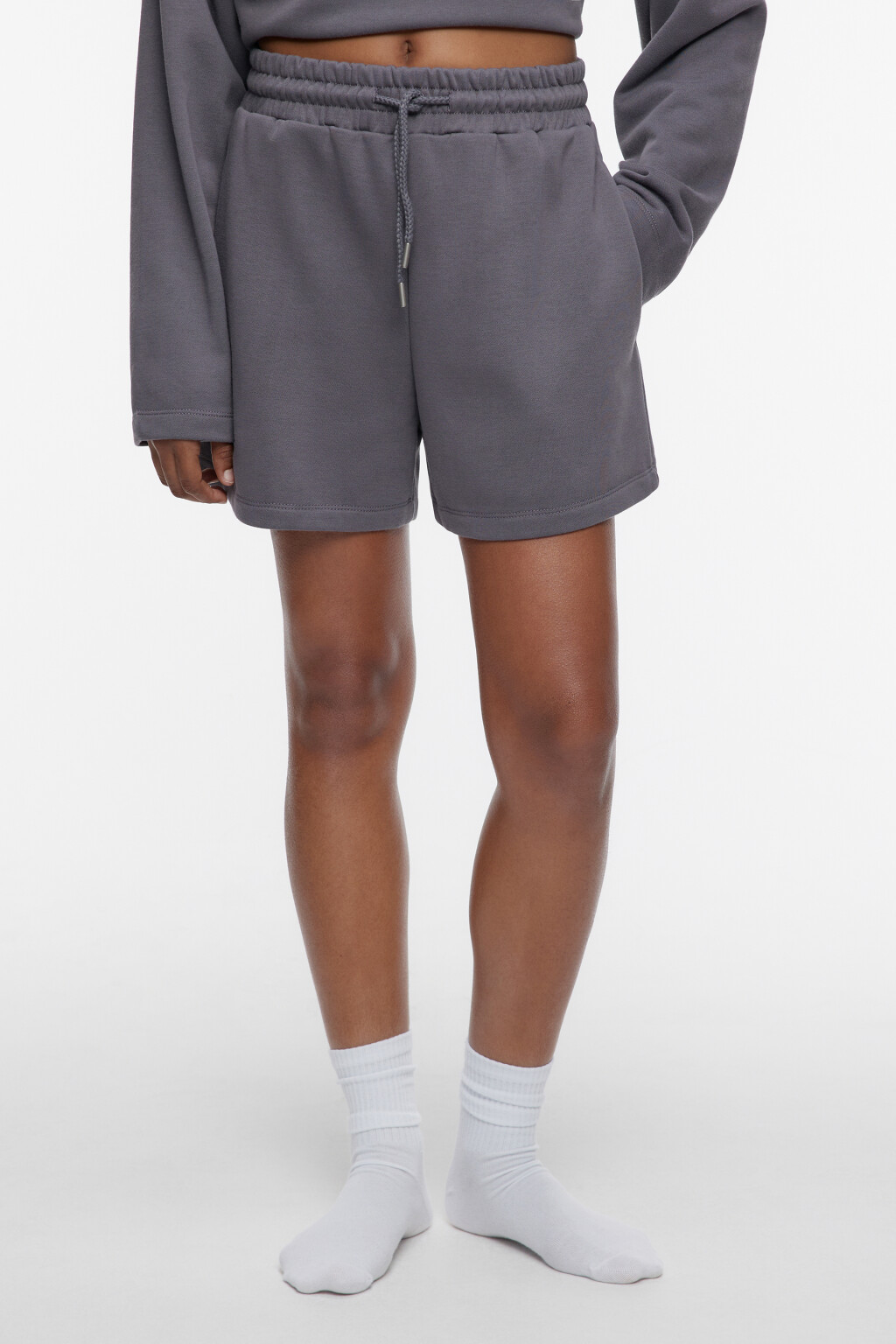 Шорты домашние хлопковые с поясом на завязках - цвет серый - 2