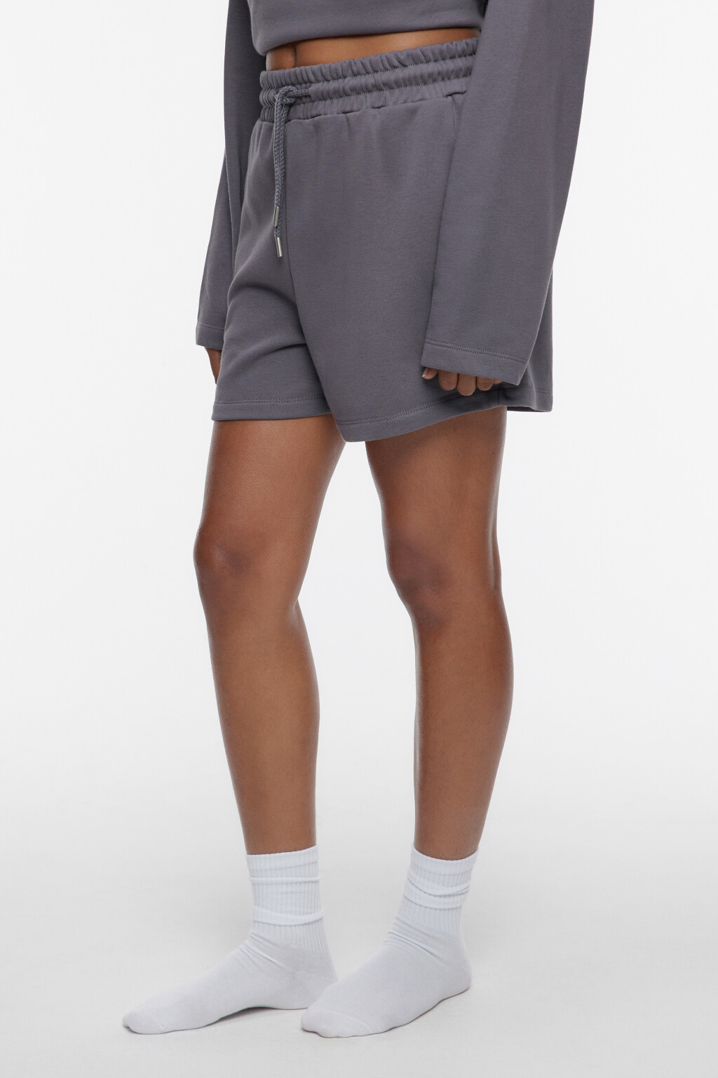 Шорты домашние хлопковые с поясом на завязках - цвет серый - 3