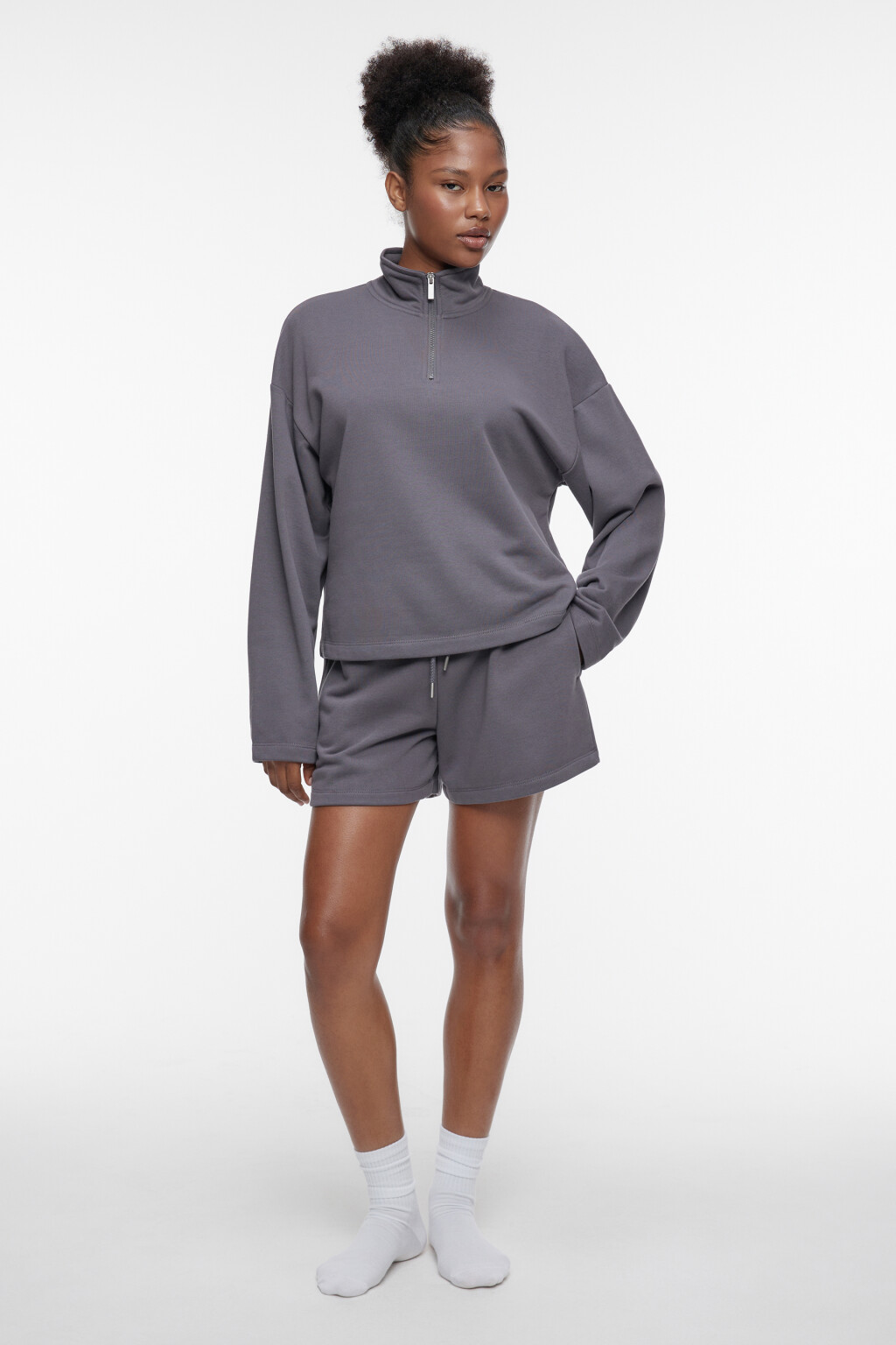 Шорты домашние хлопковые с поясом на завязках - цвет серый - 1