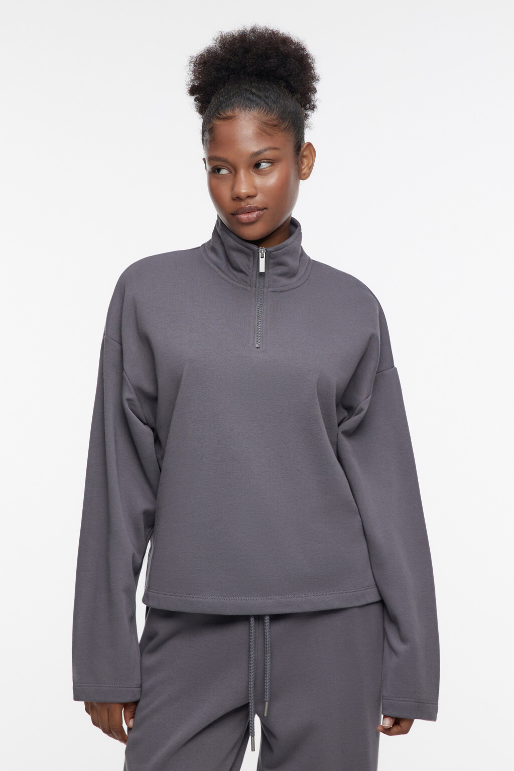 Толстовка домашняя хлопковая с воротником на молнии - цвет серый - 2