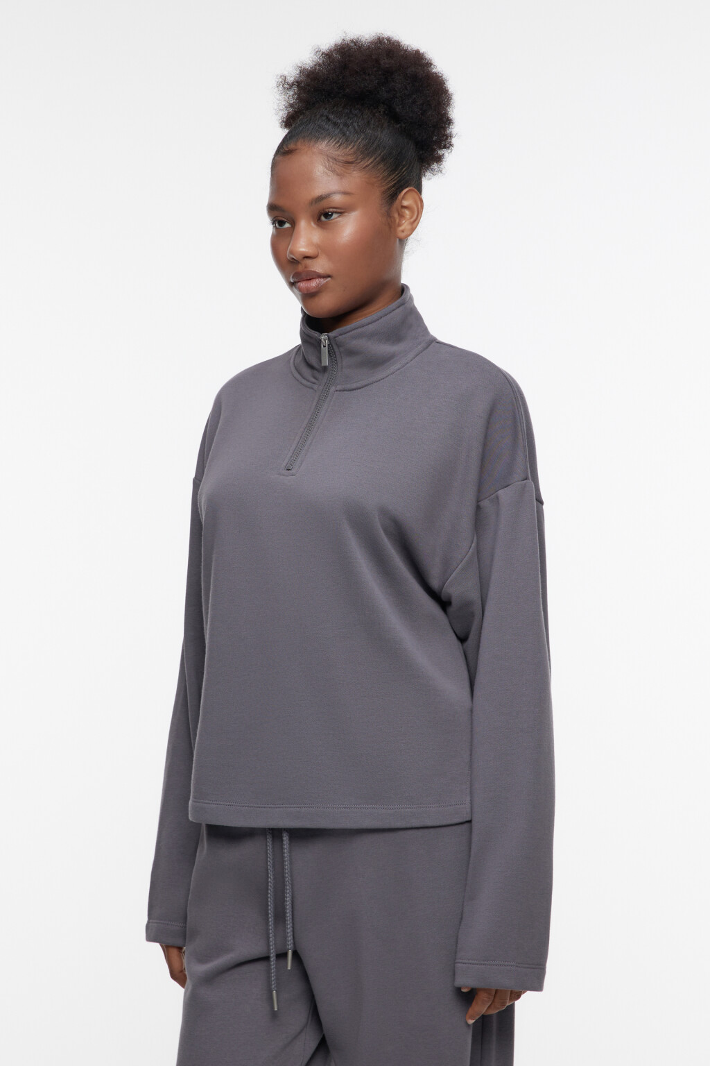Толстовка домашняя хлопковая с воротником на молнии - цвет серый - 3