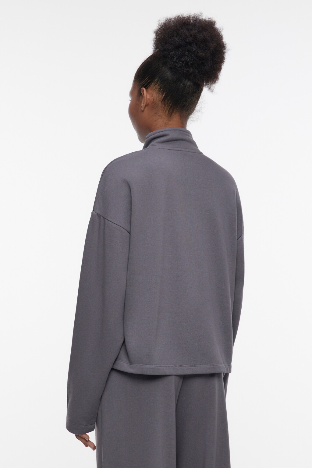 Толстовка домашняя хлопковая с воротником на молнии - цвет серый - 4