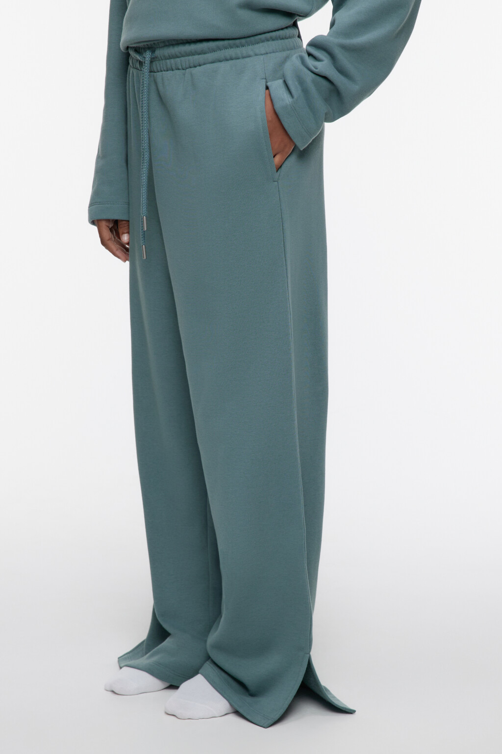 Брюки домашние хлопковые с поясом на завязках - цвет зеленый - 2