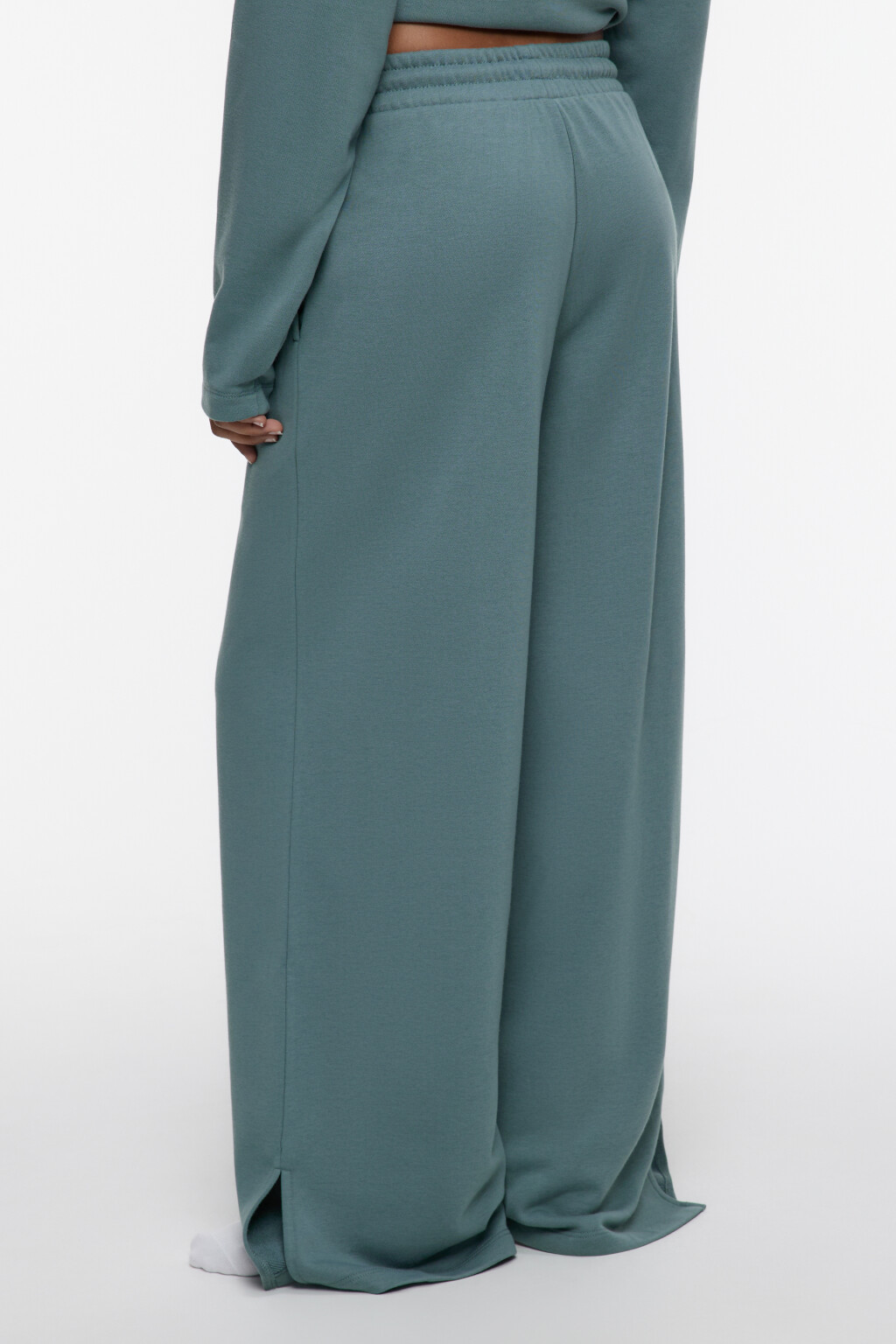 Брюки домашние хлопковые с поясом на завязках - цвет зеленый - 3