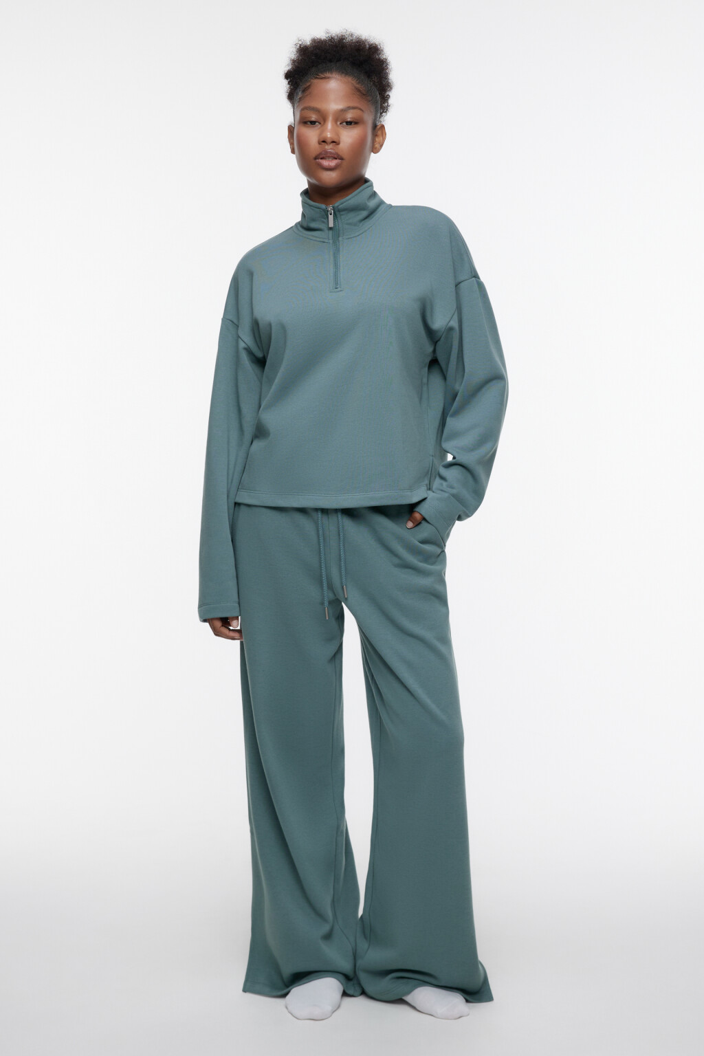 Брюки домашние хлопковые с поясом на завязках - цвет зеленый - 4