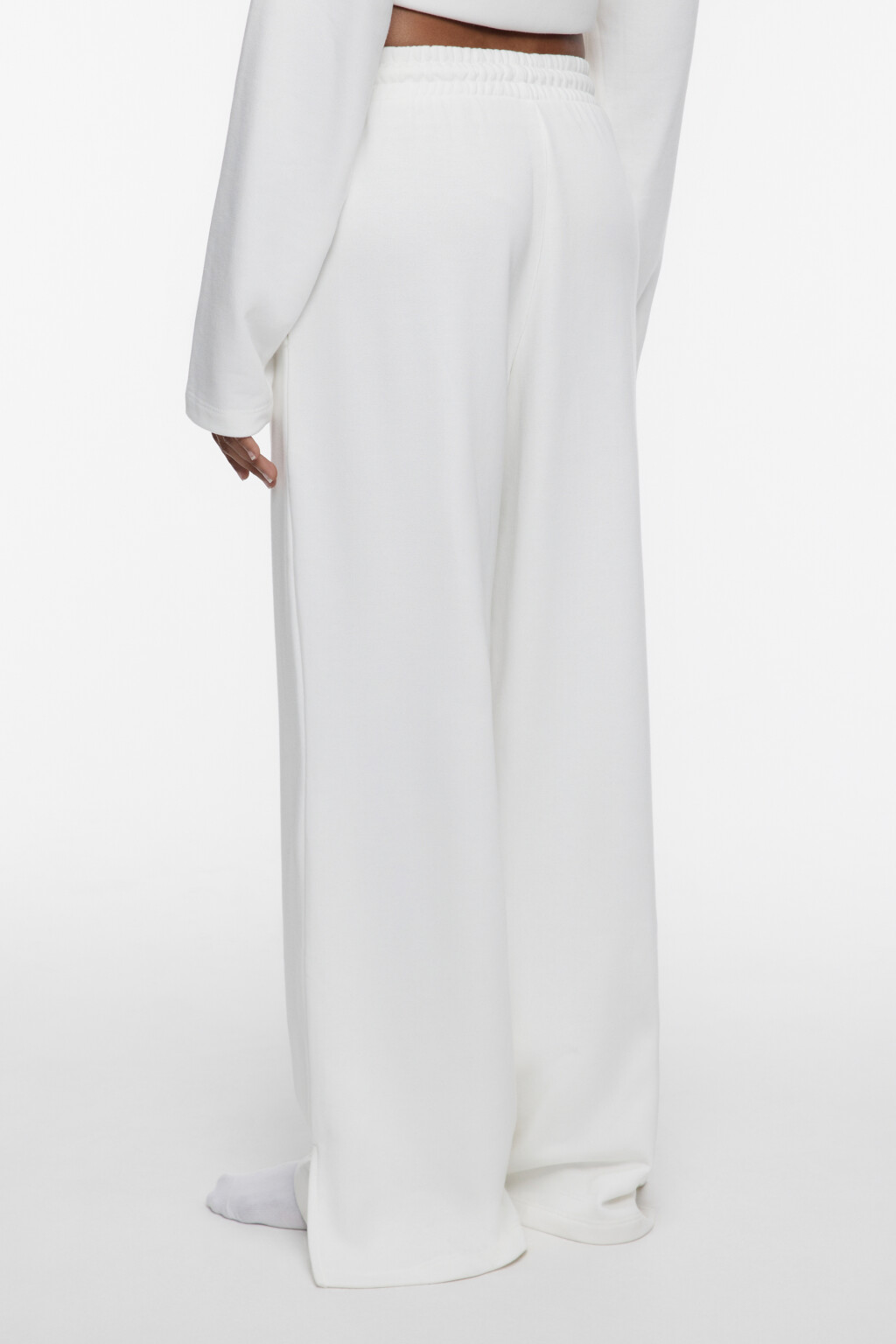 Брюки домашние хлопковые с поясом на завязках - цвет белый - 3