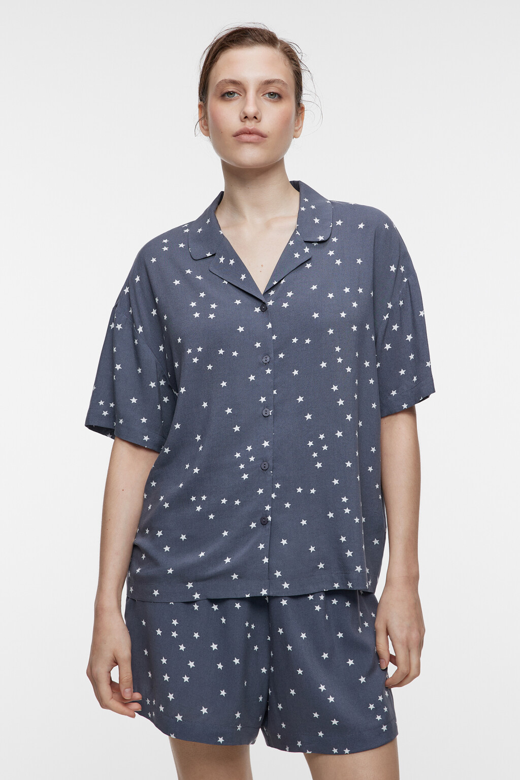 Блузка домашняя вискозная с короткими рукавами - цвет белый - 2