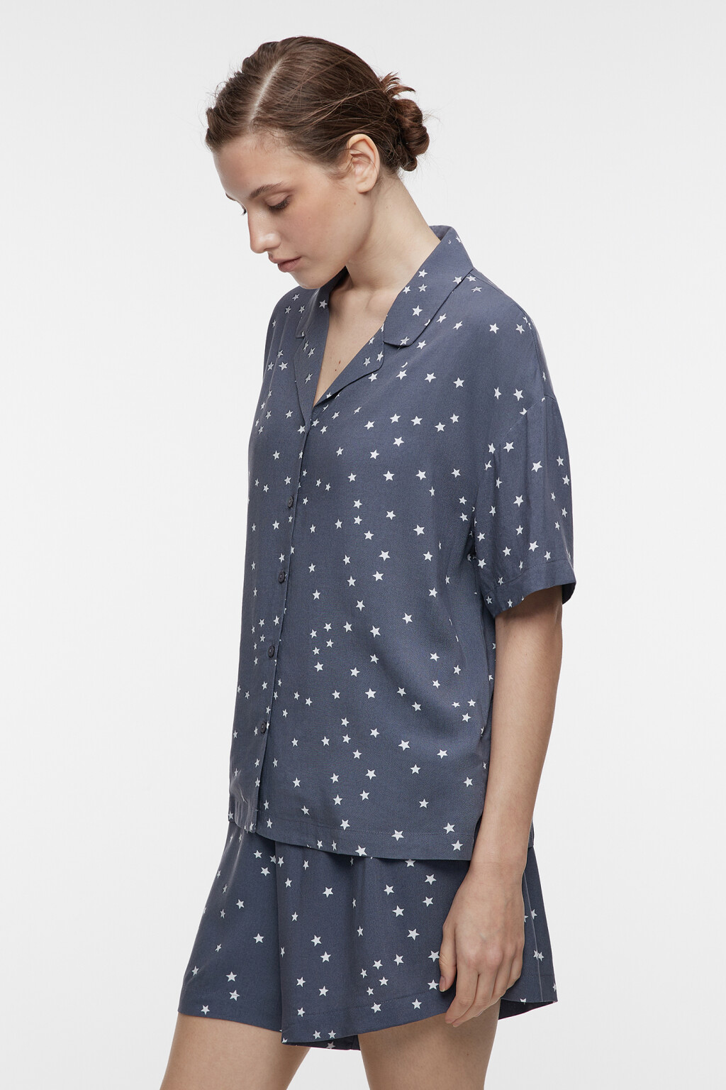 Блузка домашняя вискозная с короткими рукавами - цвет белый - 1