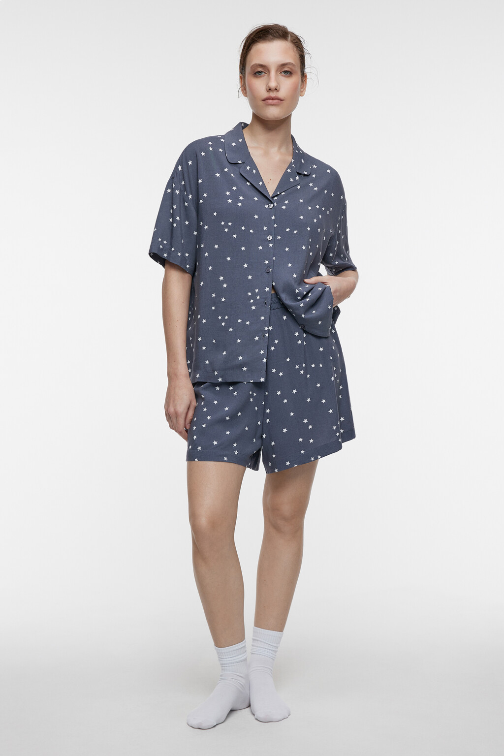 Блузка домашняя вискозная с короткими рукавами - цвет белый - 4