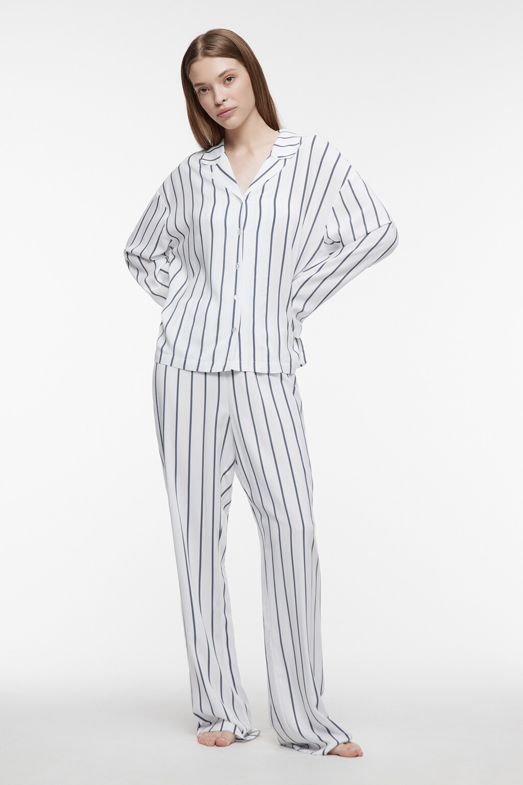 Блузка домашняя вискозная с длинными рукавами - цвет серый - 5