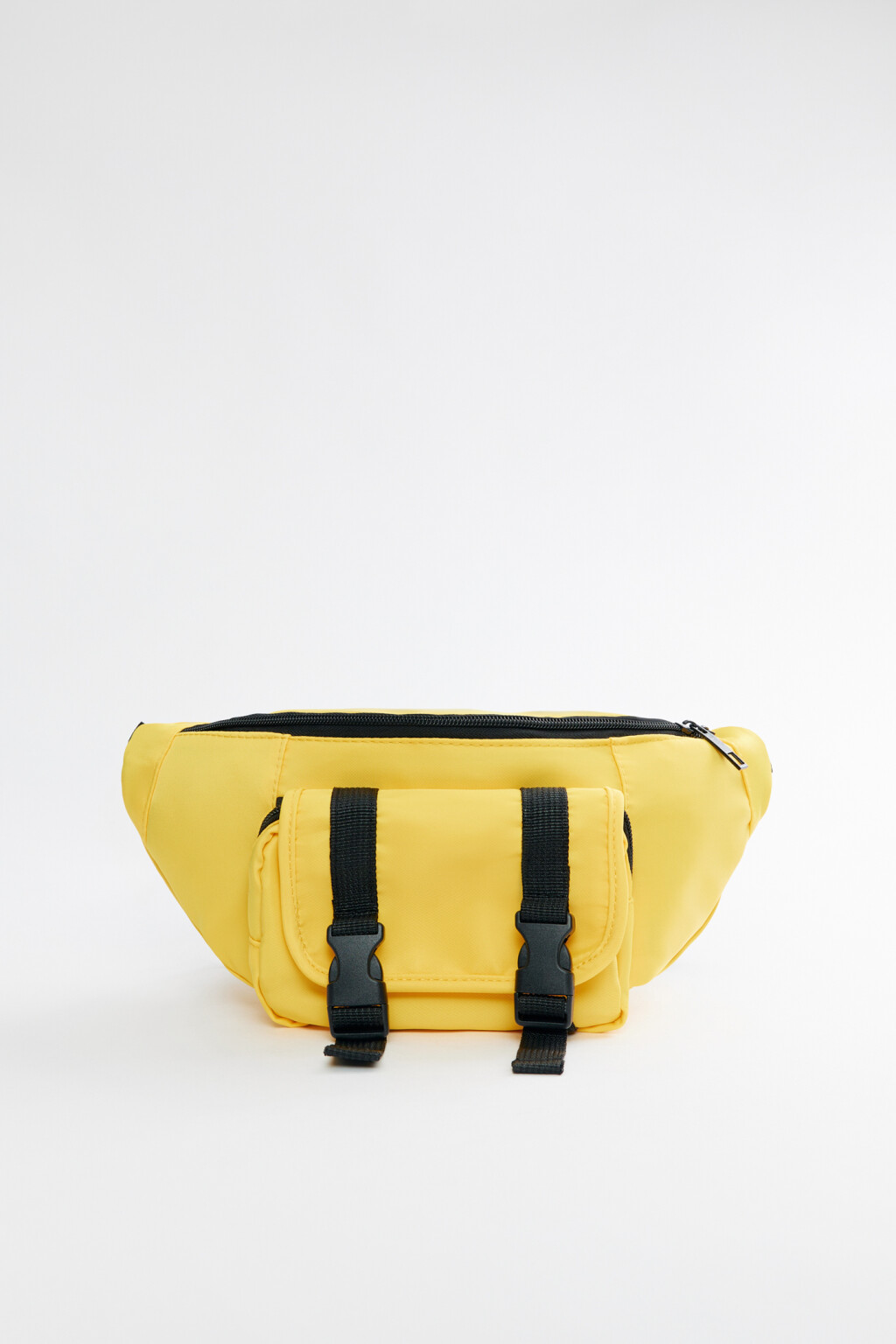 Сумка-банан поясная текстильная с внешним карманом - цвет желтый - 3