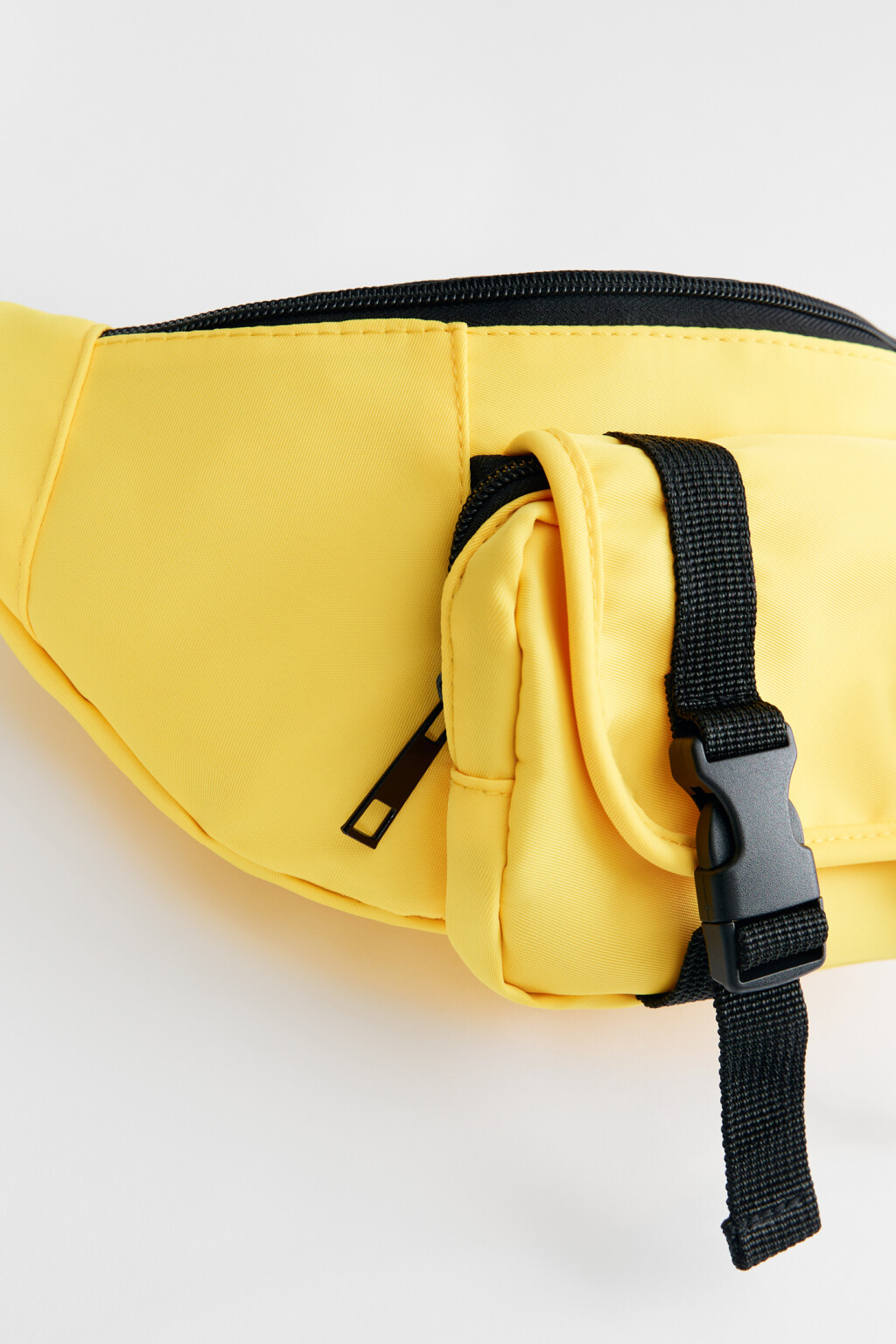 Сумка-банан поясная текстильная с внешним карманом - цвет желтый - 4