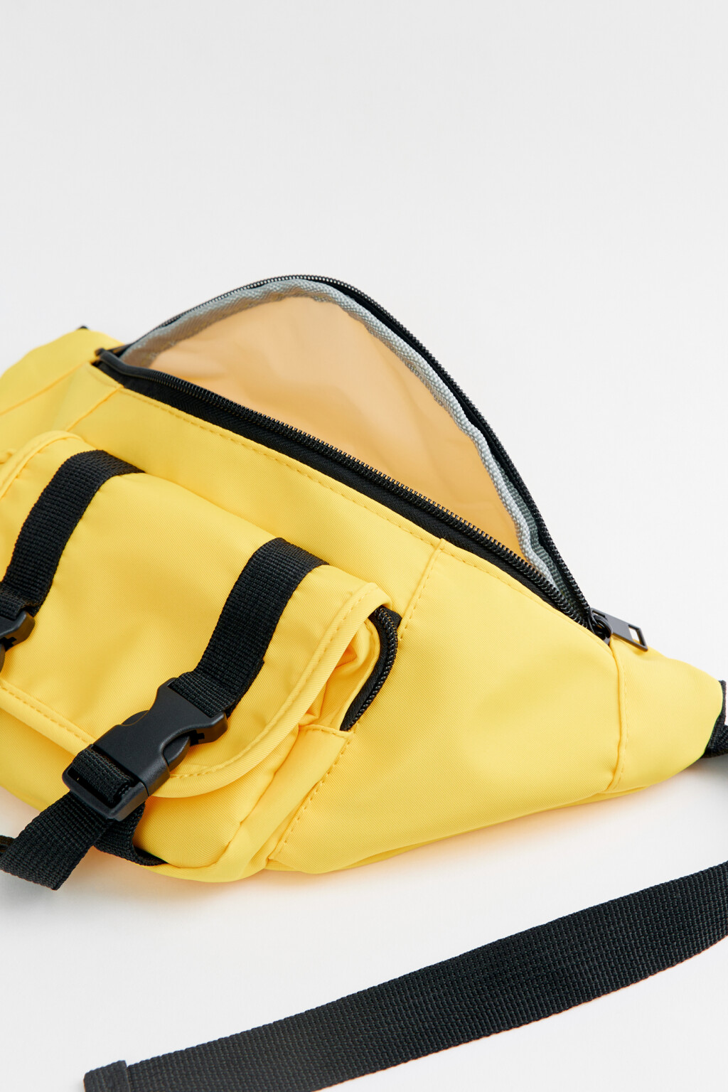 Сумка-банан поясная текстильная с внешним карманом - цвет желтый - 5