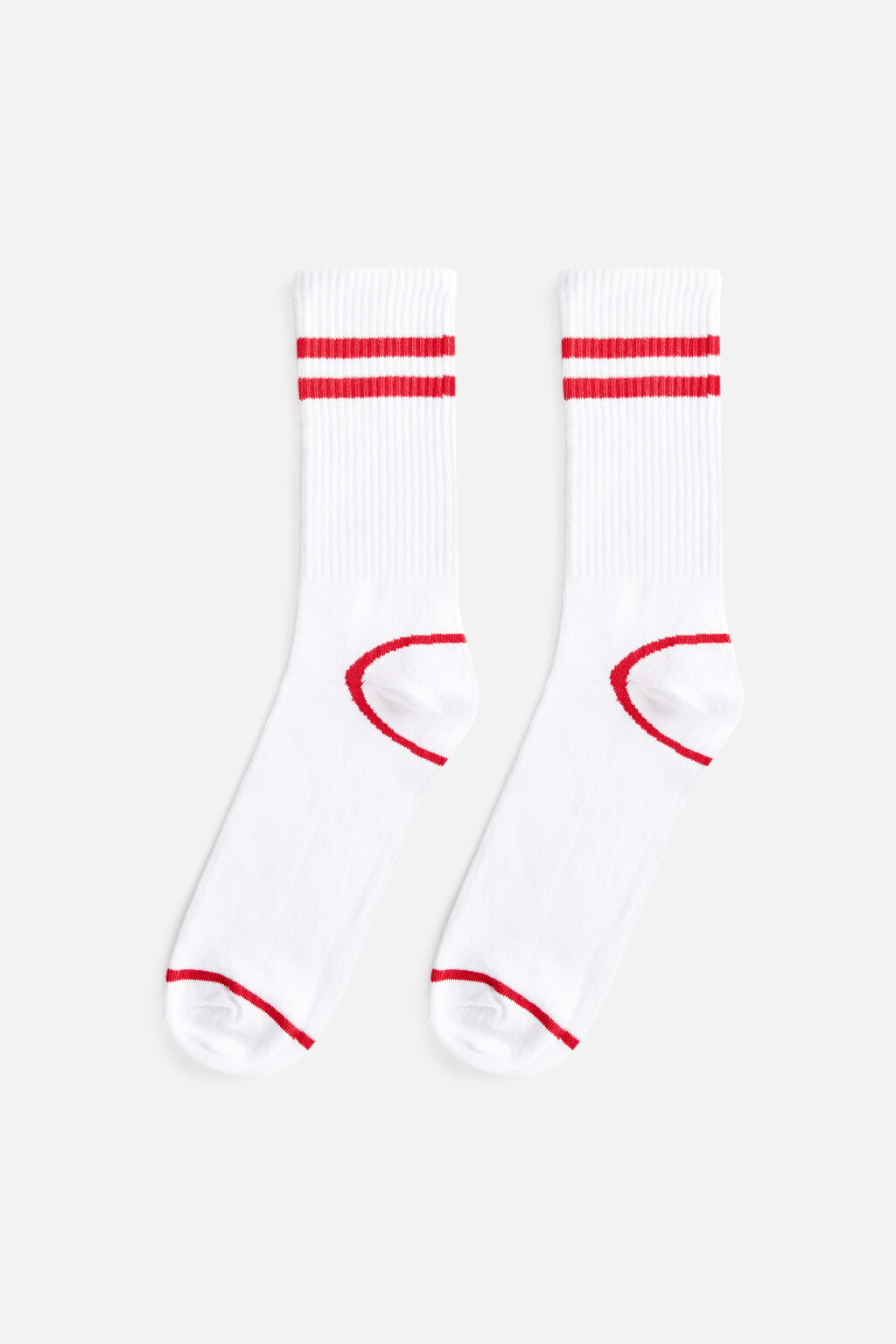 Носки высокие хлопковые с полосками - цвет красный - 1