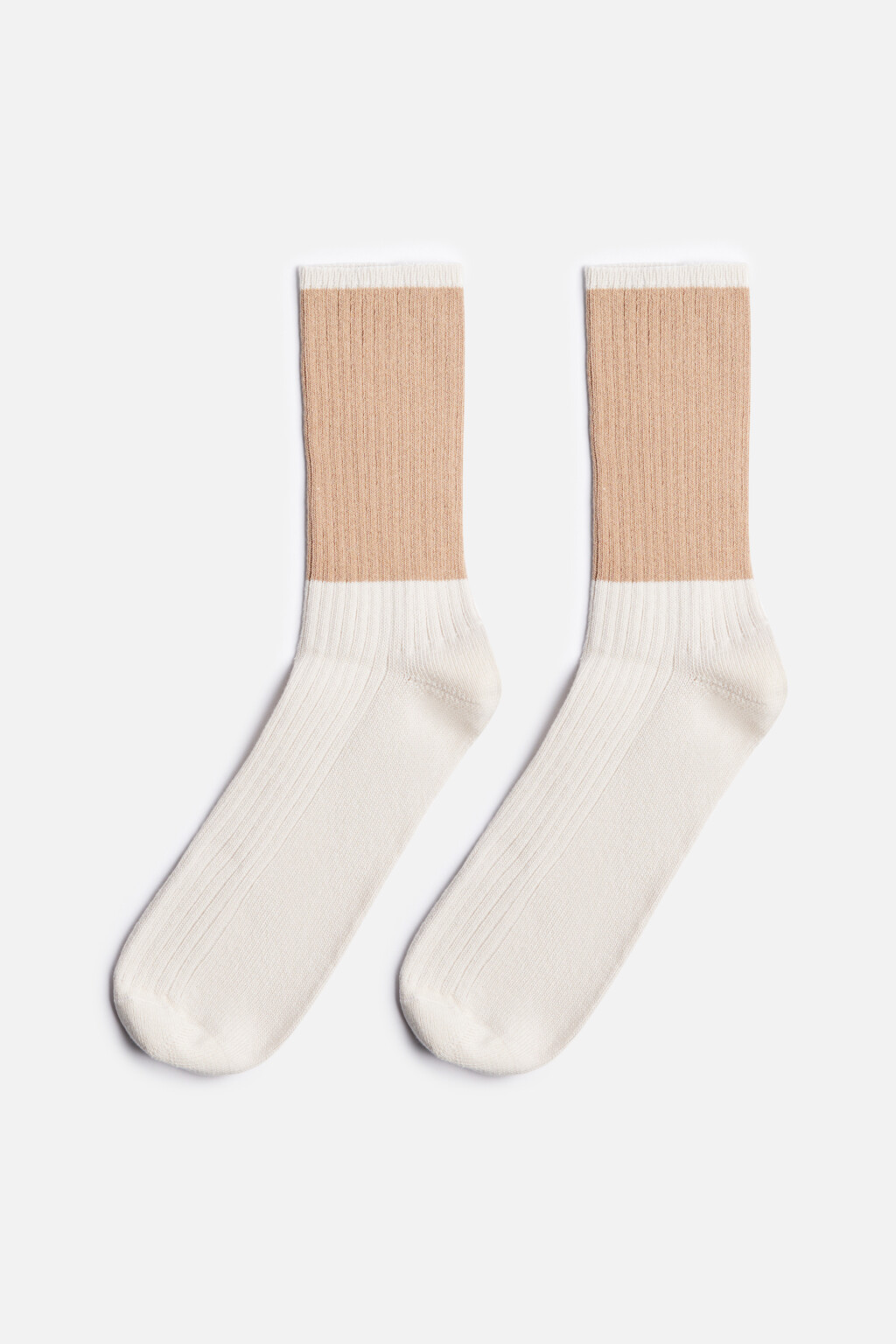 Носки высокие хлопковые с полоской - цвет бежевый - 1