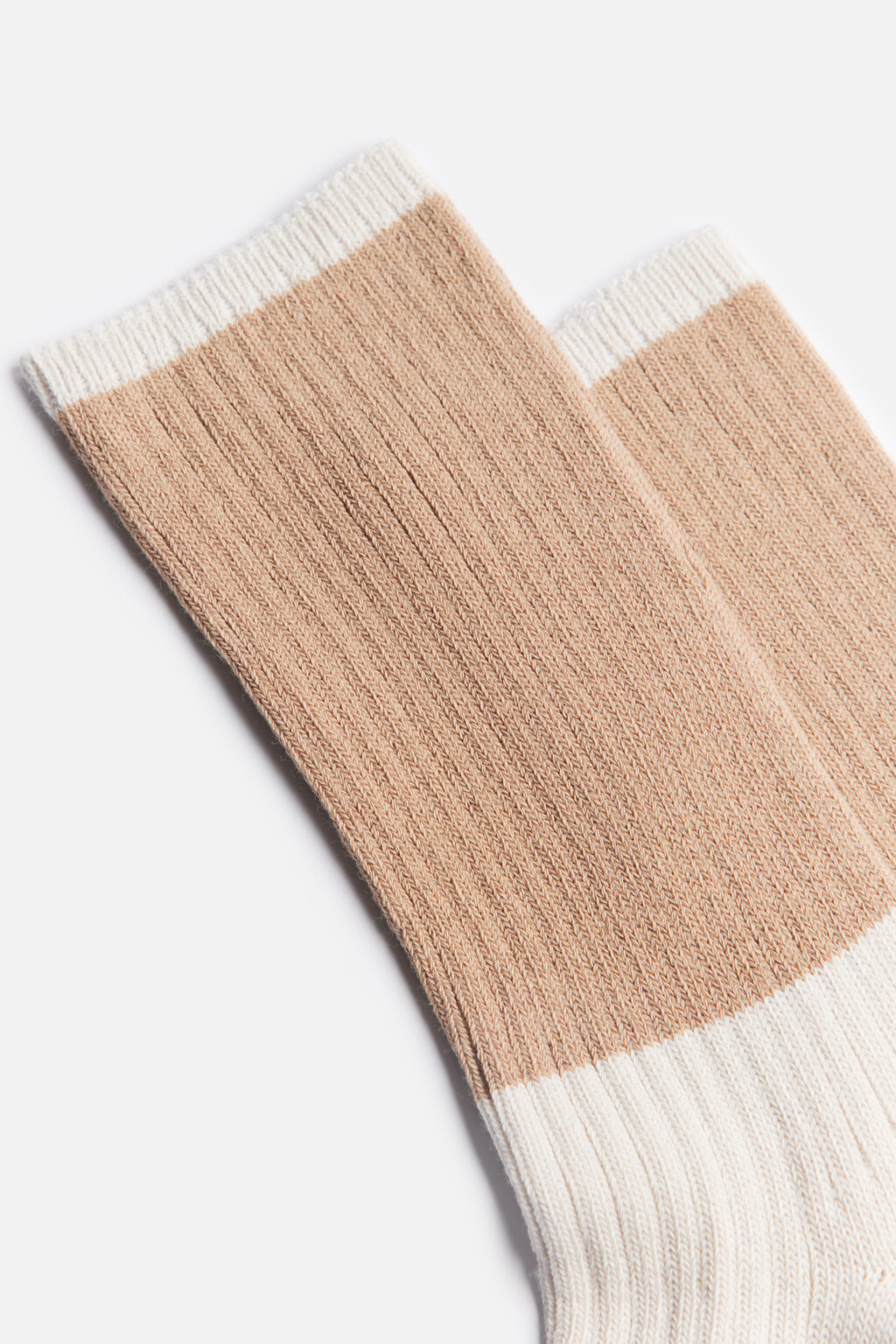 Носки высокие хлопковые с полоской - цвет бежевый - 2