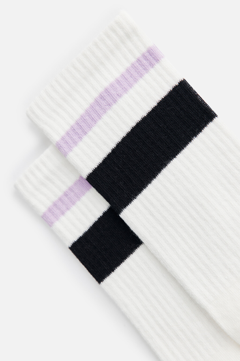 Носки высокие хлопковые с полосками - цвет белый - 2