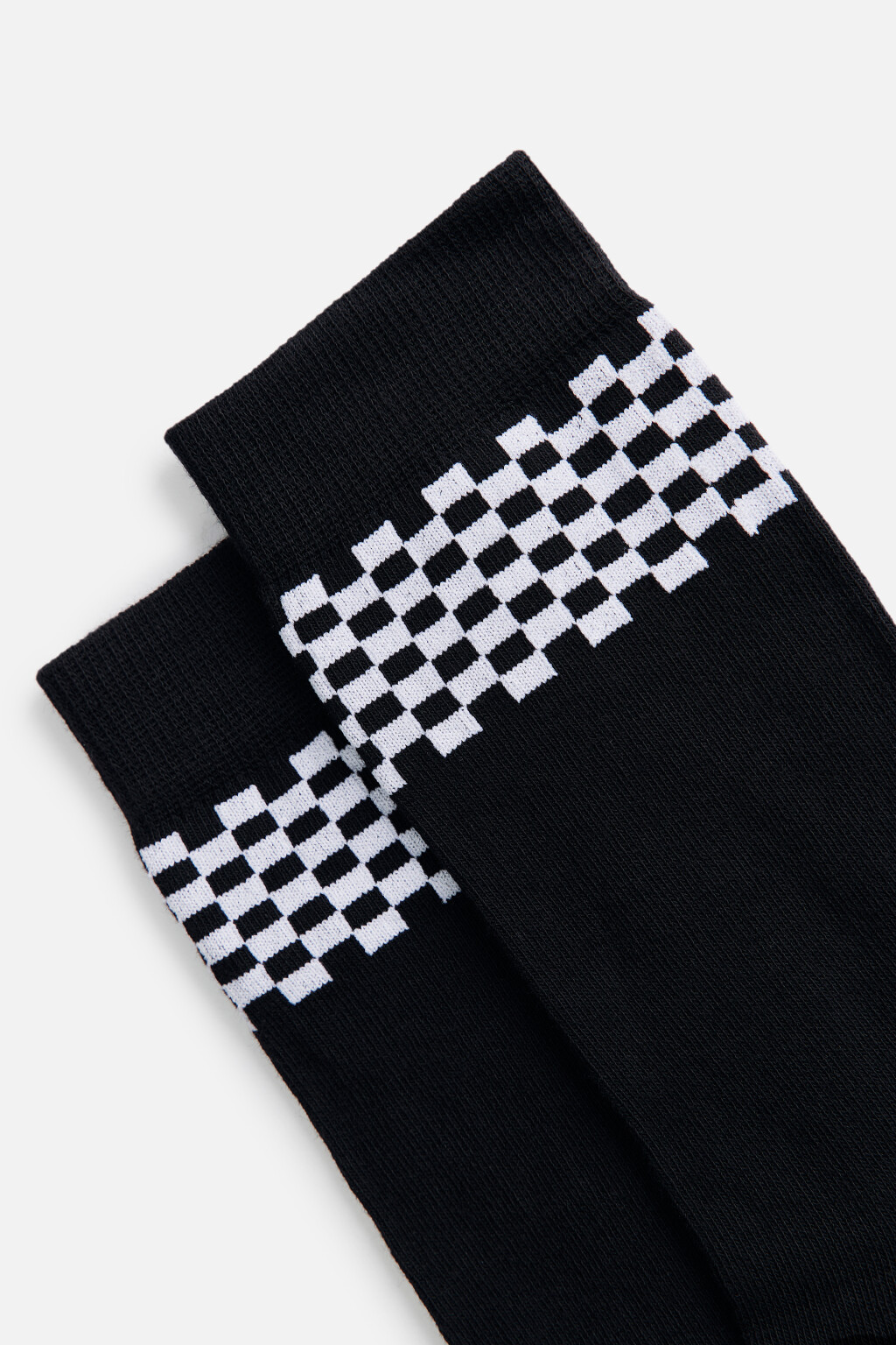 Носки высокие хлопковые с принтом в шашку - цвет черный - 2