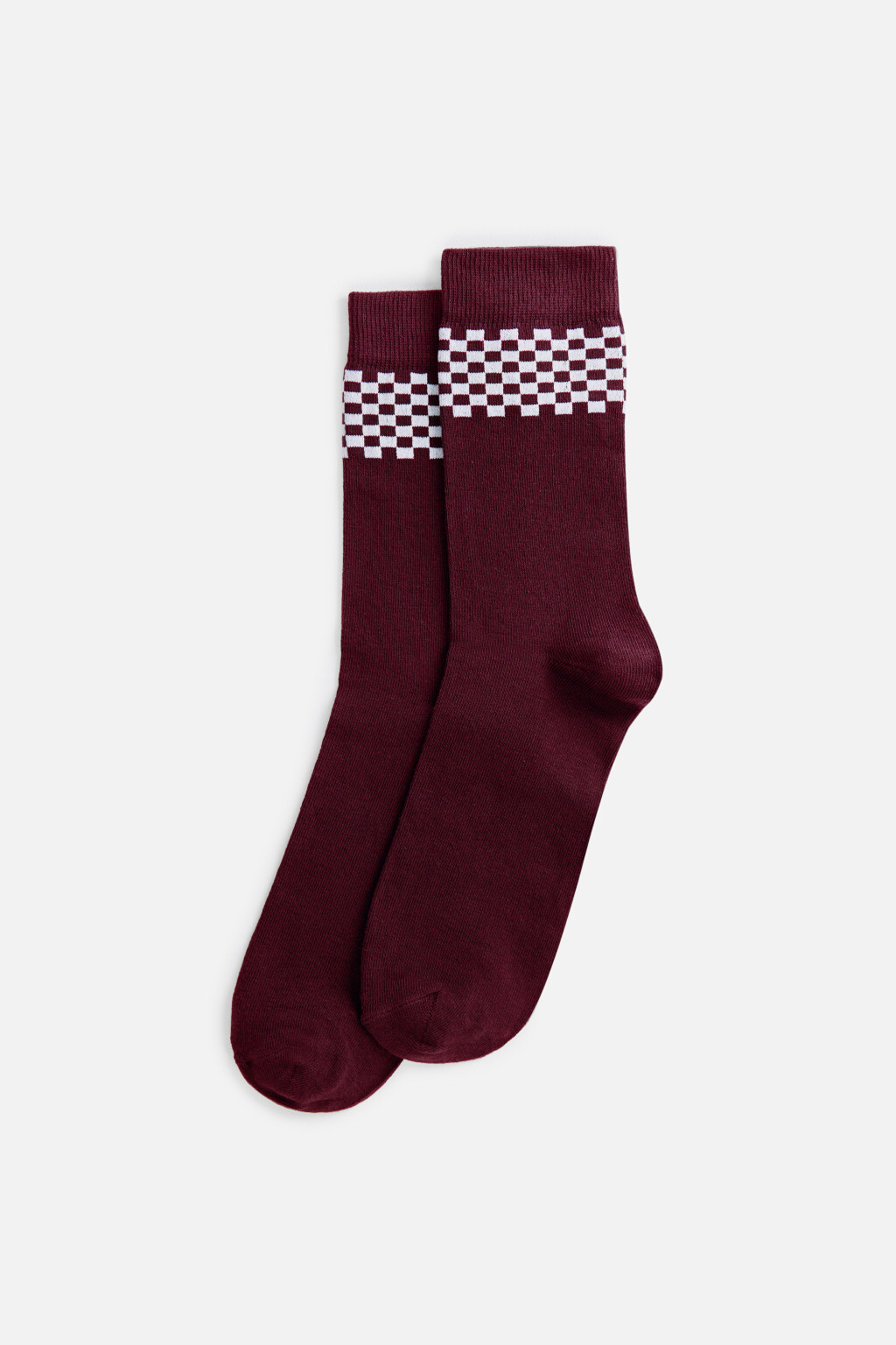 Носки высокие хлопковые с принтом в шашку - цвет бордовый - 1