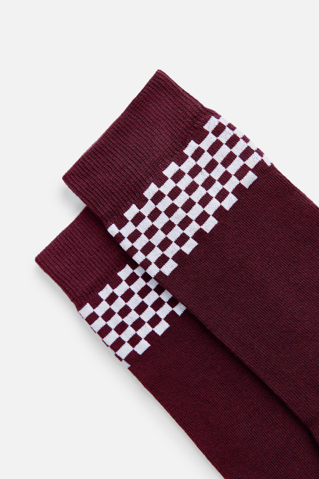 Носки высокие хлопковые с принтом в шашку - цвет бордовый - 2