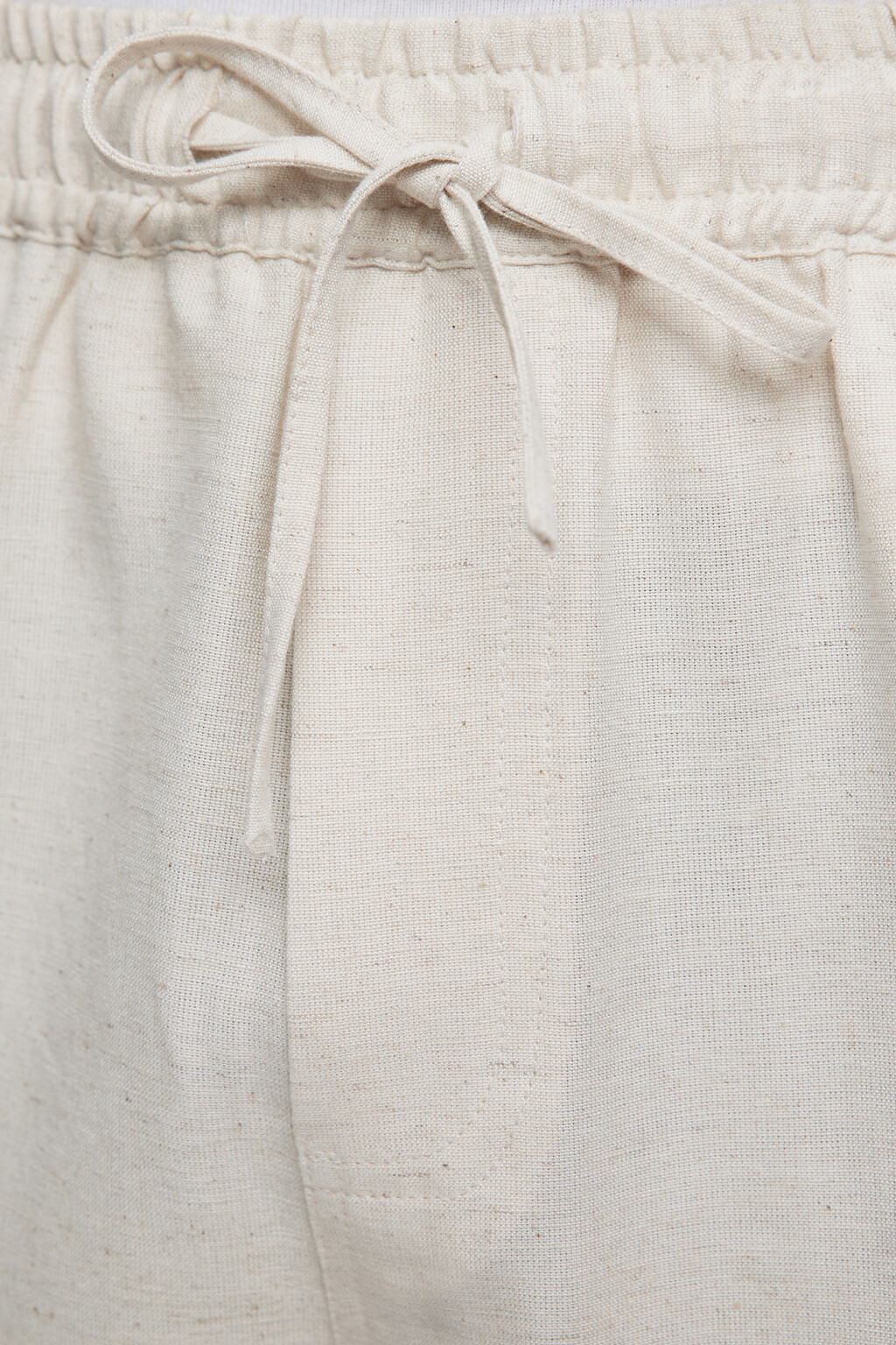Шорты прямые льняные с поясом-резинкой на завязках - цвет бежевый - 7