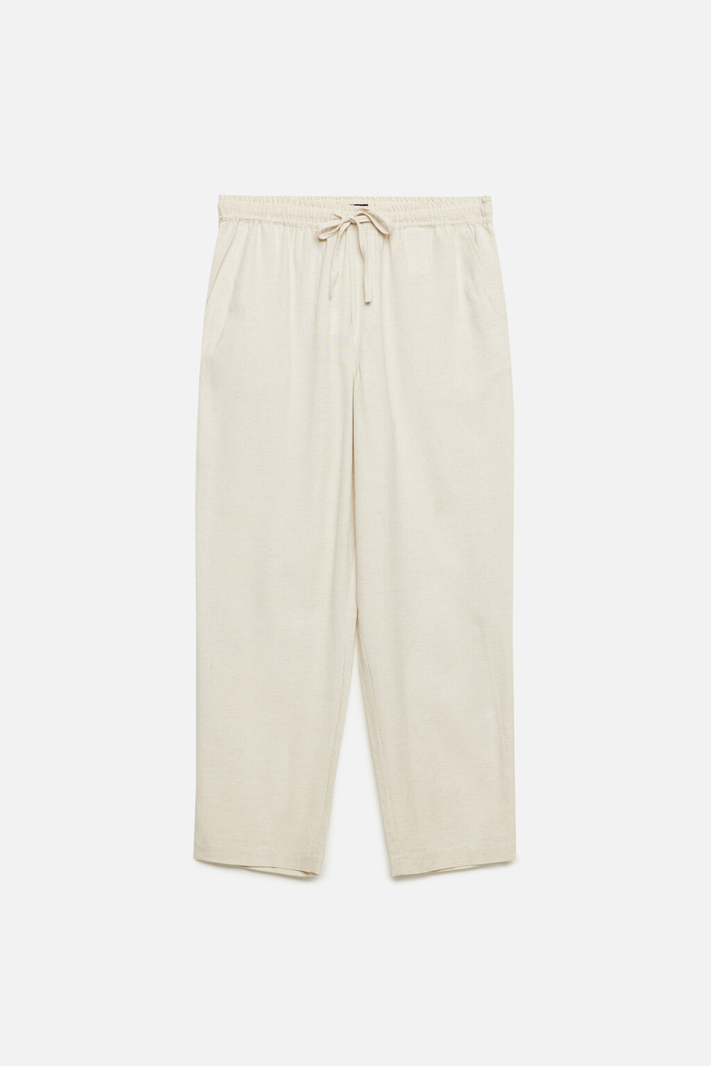 Брюки прямые льняные с поясом-резинкой на завязках - цвет бежевый - 9