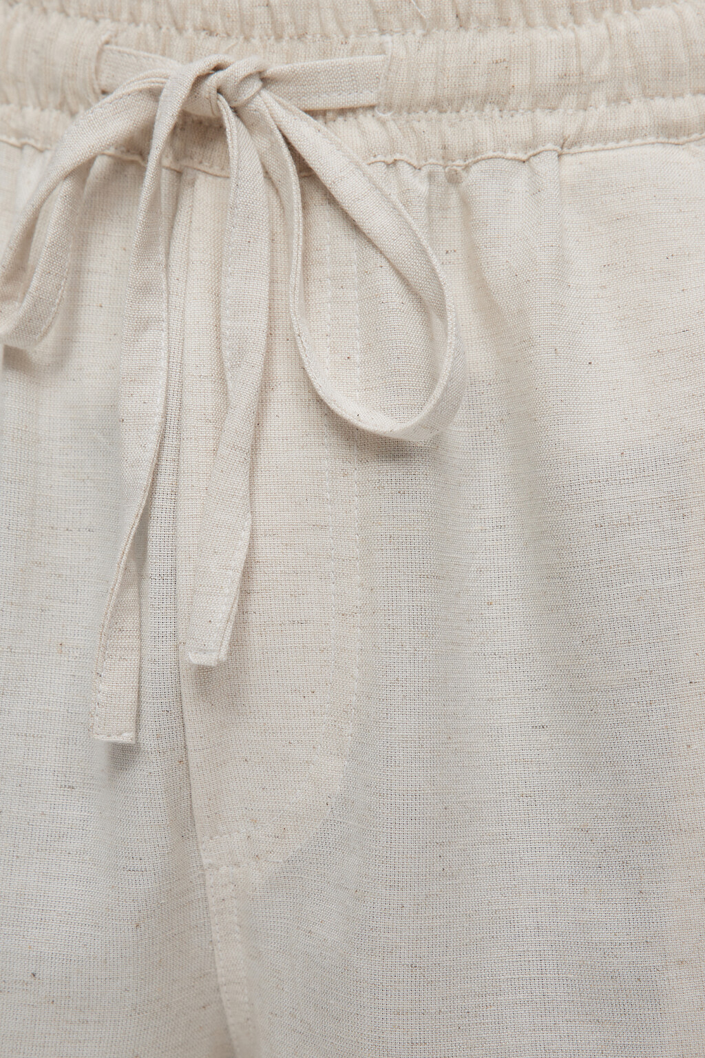 Брюки прямые льняные с поясом-резинкой на завязках - цвет бежевый - 6